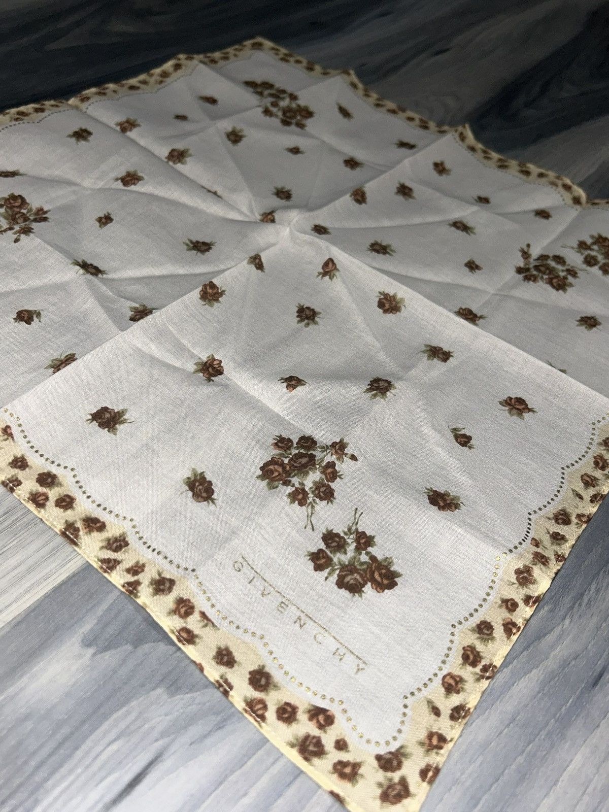Givenchy Vintage Givenchy Brown Blush Rose Cotton Handkerchief Size ONE SIZE - 9 Thumbnail
