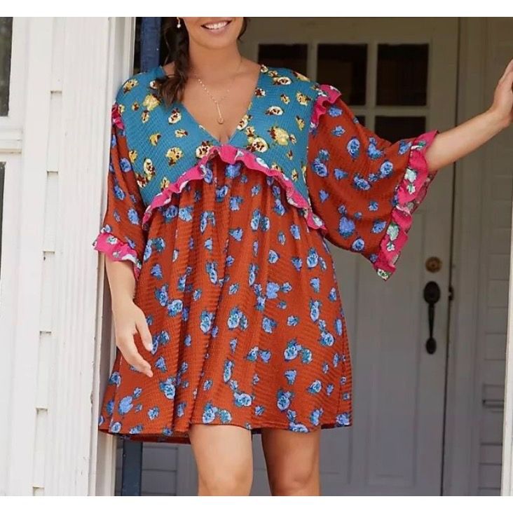 Anthropologie NWT Anthropologie Ruffled Sleep Mini Dress XS Floral Multi T Size XS / US 0-2 / IT 36-38 - 1 Thumbnail
