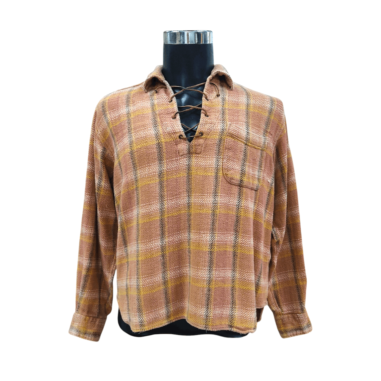 Japanese Brand Sharkey's Che-st Plaid Lace Pull-Over Flannel Shirts Size US L / EU 52-54 / 3 - 1 Thumbnail