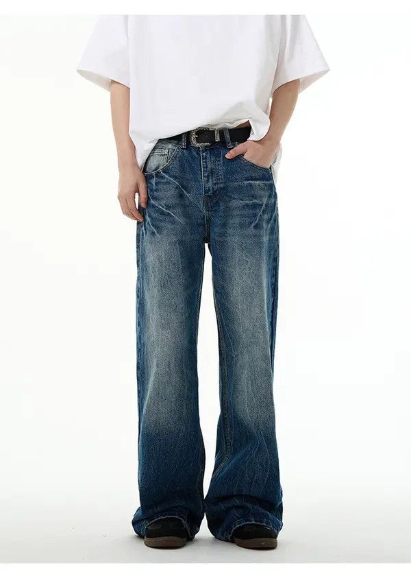 Japanese Brand Men's American retro lightning pattern loose jeans Size US 32 / EU 48 - 1 Thumbnail
