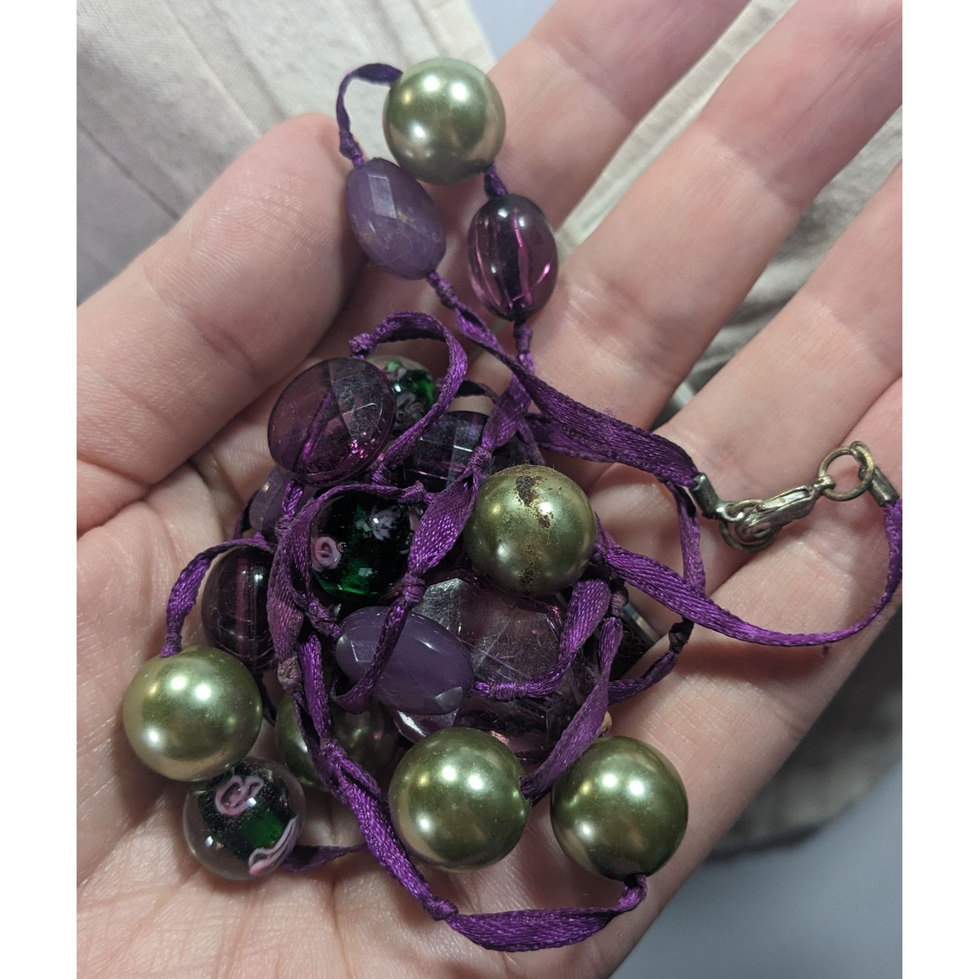 Other Whimsical Purple Beaded Ribbon Station Necklace Size ONE SIZE - 3 Thumbnail