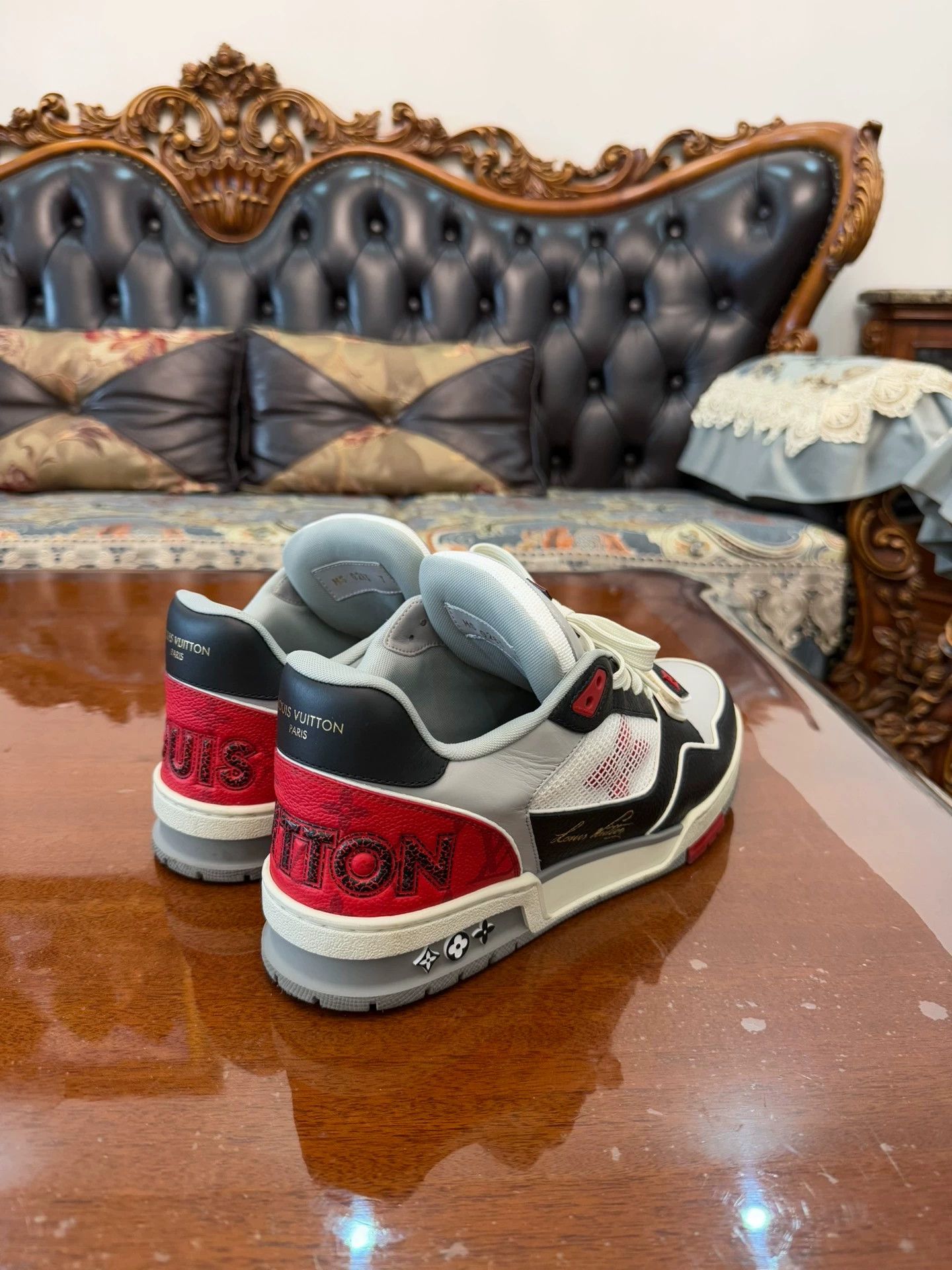Louis Vuitton LV Trainer 7UK Worn 2x Black Red Cement Size US 8 / EU 41 - 4 Thumbnail