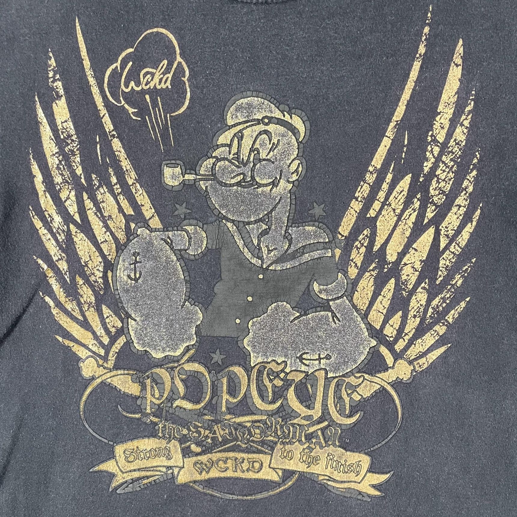 Vintage Wckd Popeye Shirt Mens Large Black Strong to the Finish Wings Gold Y2k Tee 2008 Size US L / EU 52-54 / 3 - 3 Thumbnail