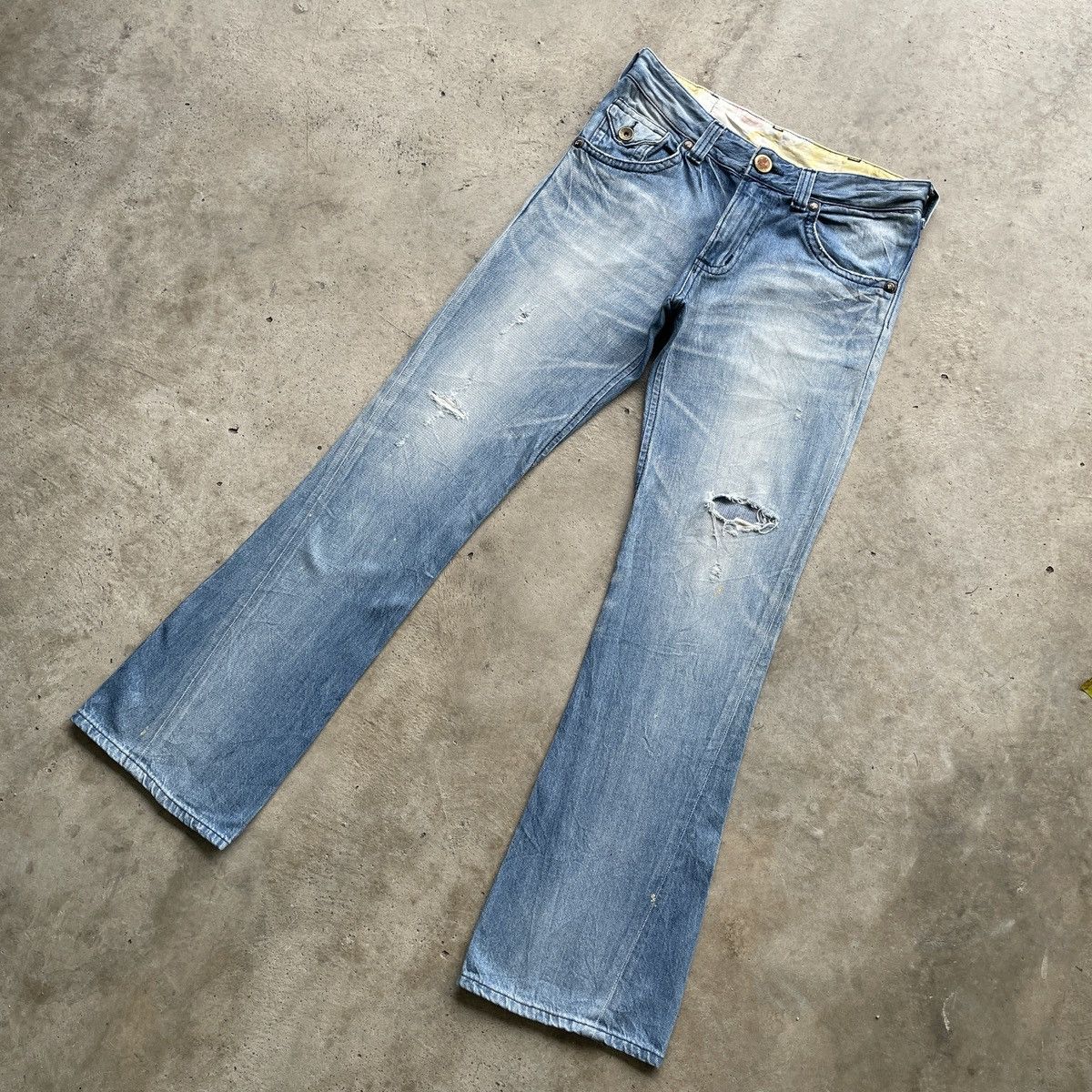 Edwin Vintage Edwin Wash Blue FLARE Distressed BOOTCUT Jeans Pants Size US 33 - 3 Thumbnail