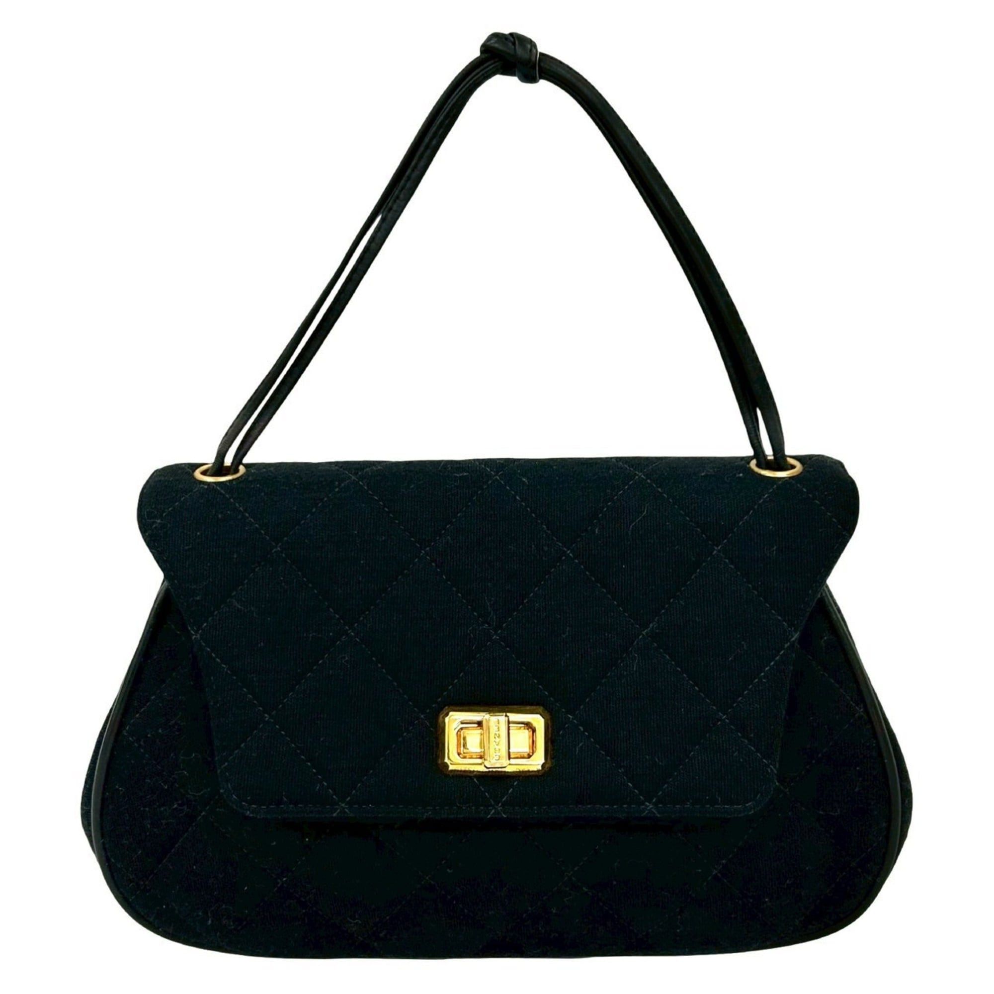 Chanel CHANEL Turnlock Quilted Cotton and Leather Handbag, Black, 26335 Size ONE SIZE - 1 Thumbnail