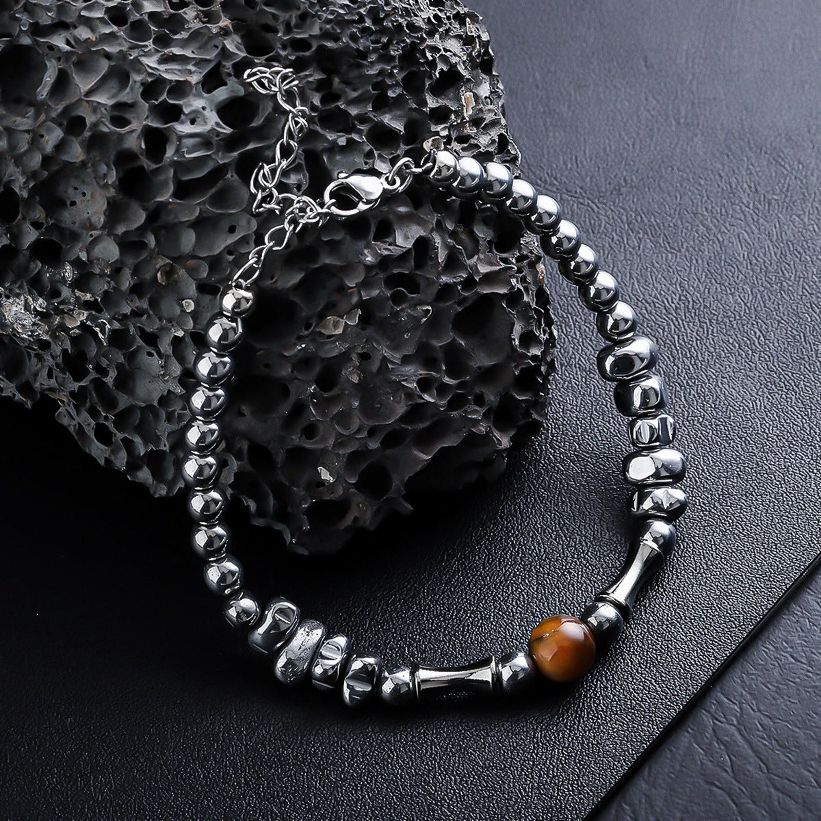 Jewelry Silver Beaded Bracelet with Brown Accent Bead Size ONE SIZE - 4 Thumbnail