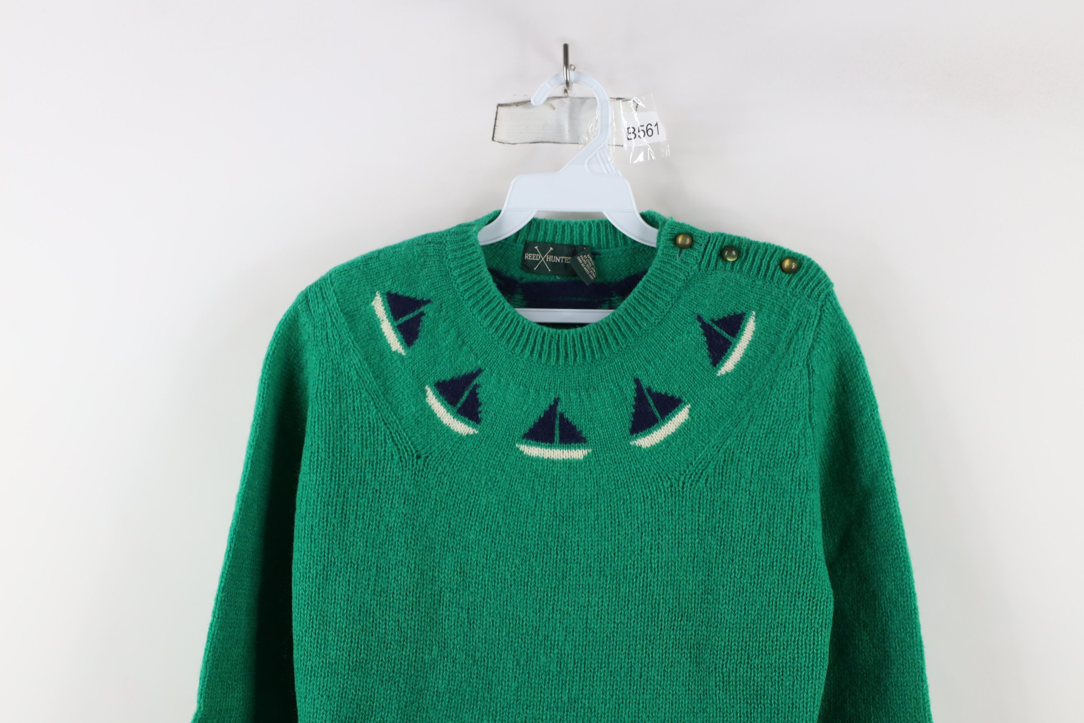 Vintage Vintage 70s Streetwear Knit Sailing Sailboat Sweater Green Size L / US 10 / IT 46 - 2 Thumbnail