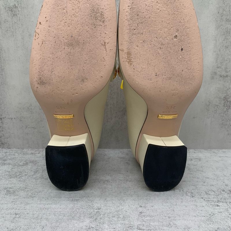 Gucci Gucci Sylvie Beige Leather Chunky Heels Size US 5 / IT 35 - 6 Thumbnail