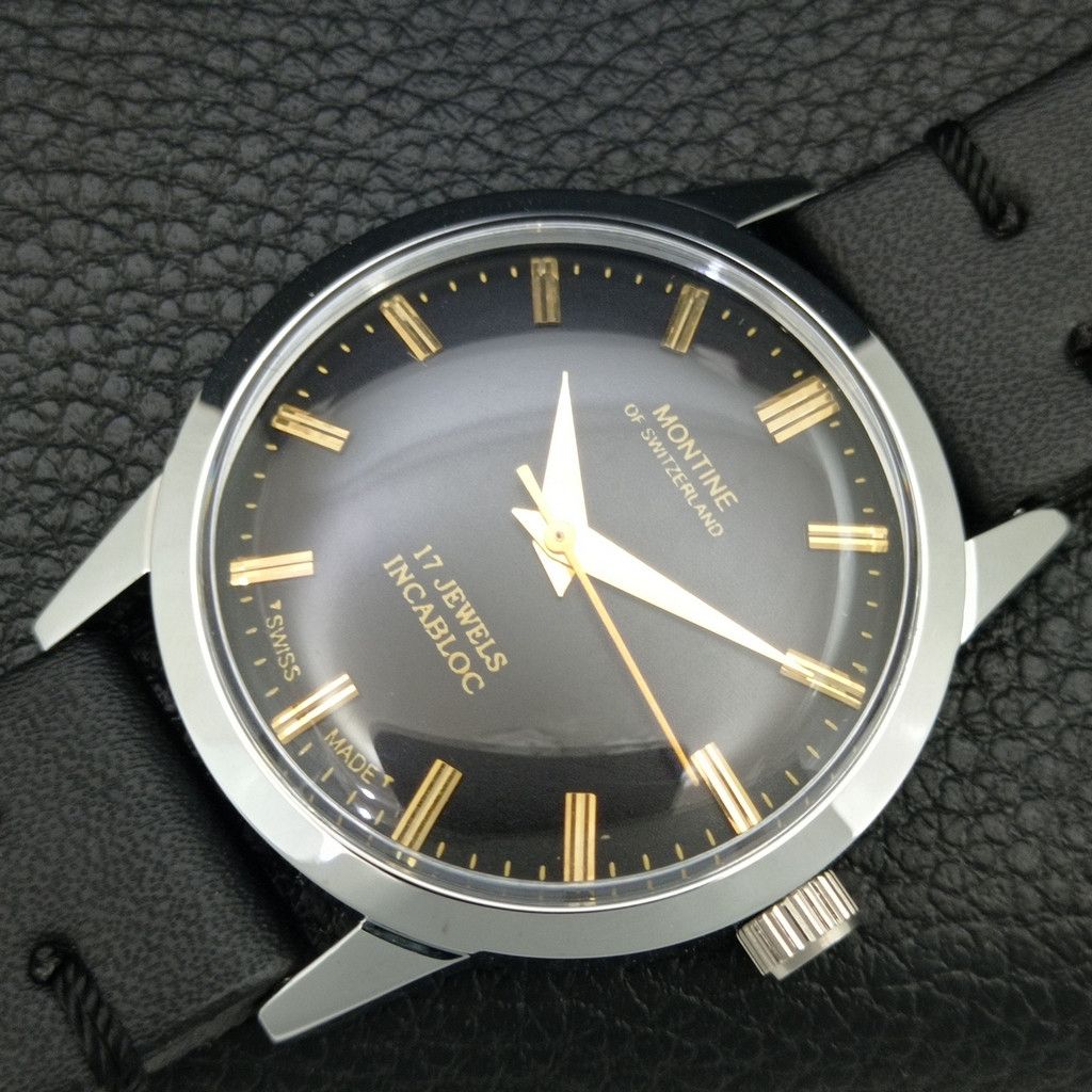 Other VINTAGE MONTINE HAND-WINDING SWISS MENS WHITE WATCH a444158 Size 38 - 6 Thumbnail