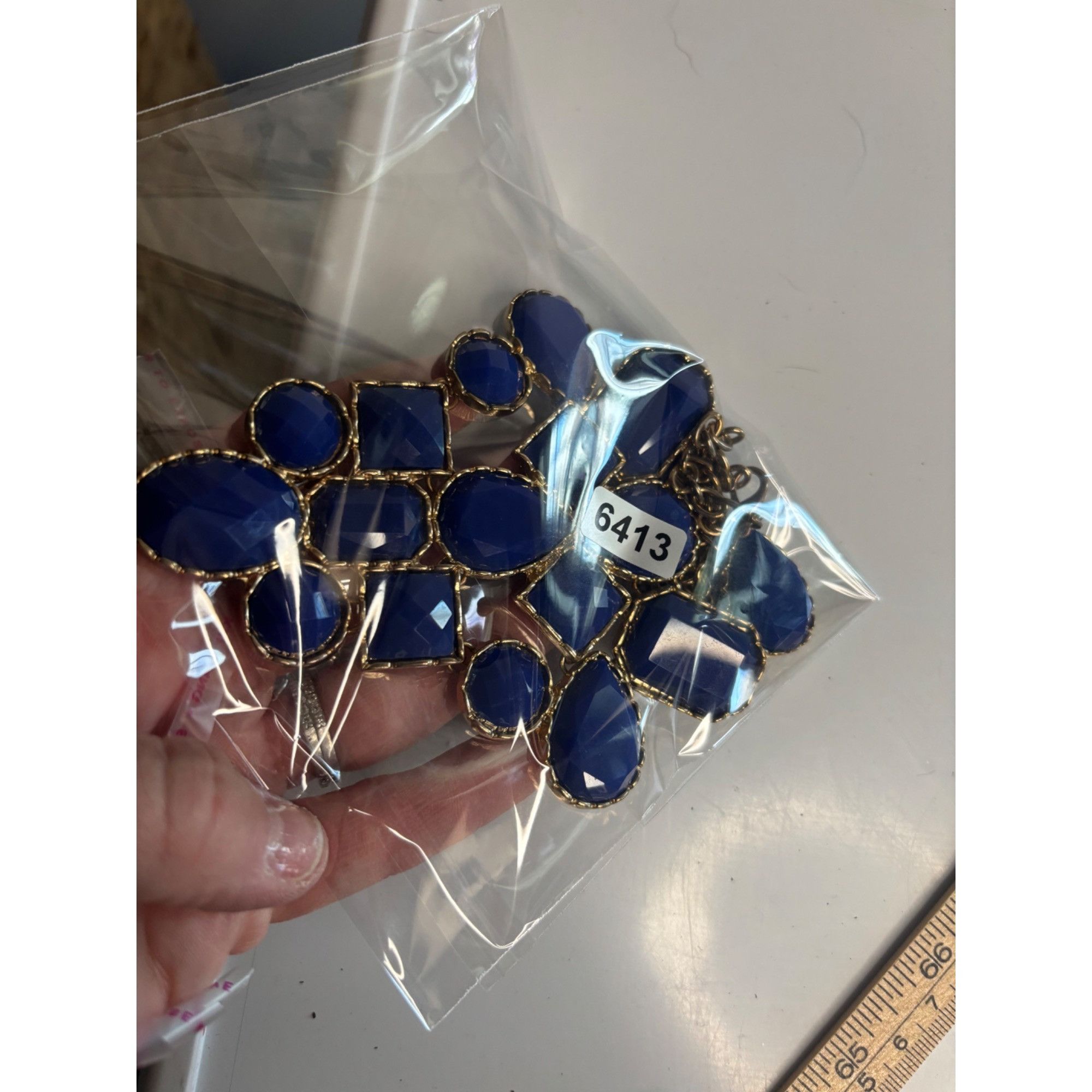 Other Cobalt Blue Statement Gold-Tone Chain Necklace With Bold Blu Size ONE SIZE - 4 Thumbnail