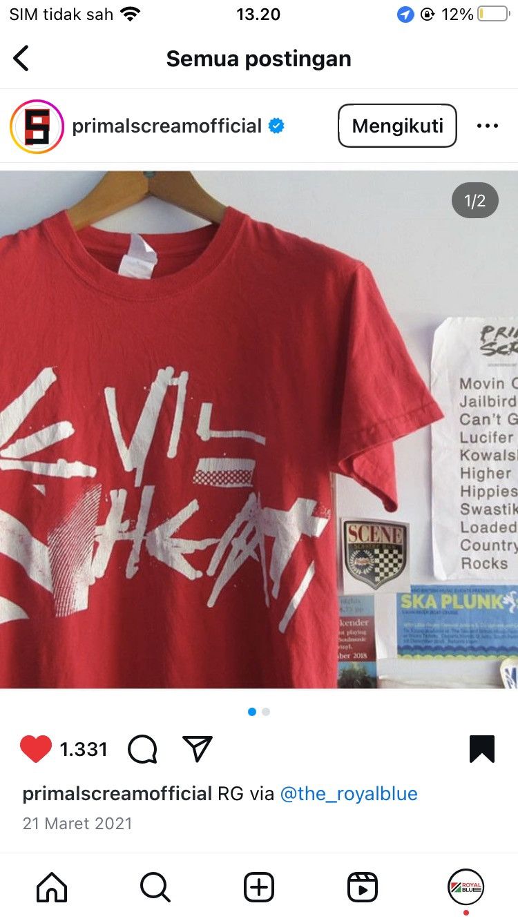 Band Tees × Hysteric Glamour Primal Scream Tshirt Tee evil heat album 2002 Red tee Merc Size US M / EU 48-50 / 2 - 6 Thumbnail