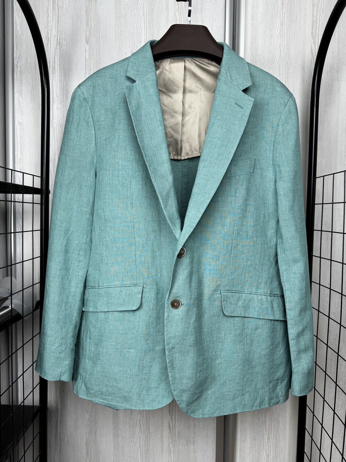 Hackett Hackett London delave linen aqua blue half lined blazer Size 44R - 2 Thumbnail
