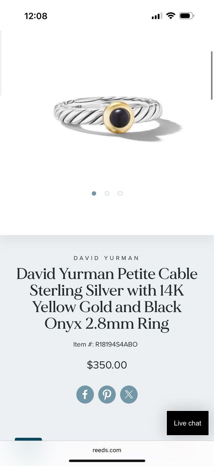 David Yurman David Yurman Petite Cable Silver 14K Yellow Gold Black Onyx Size ONE SIZE - 2 Thumbnail
