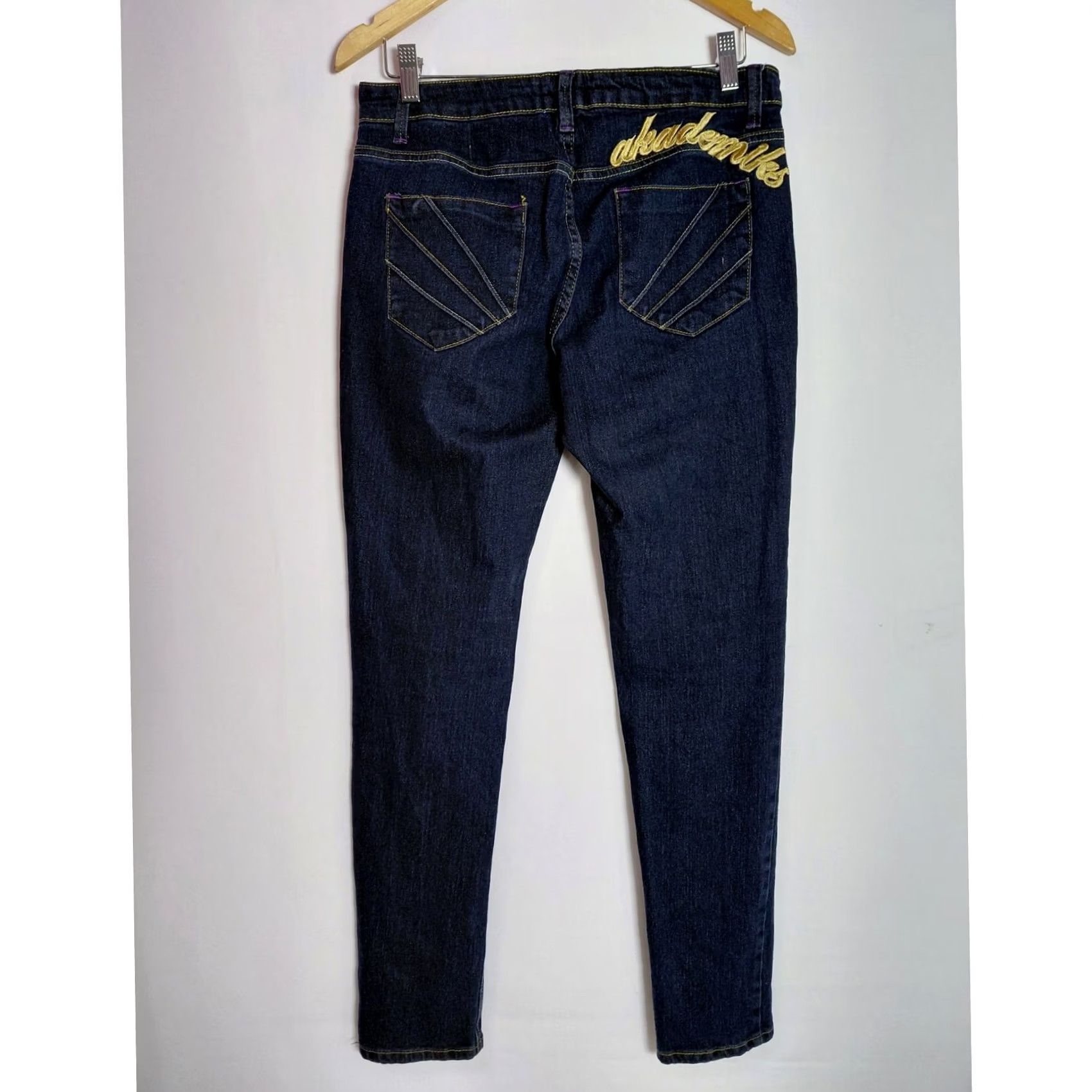 Denime AKDMKS Denim Jeans Blue Solid Regular Women Size 9 Skinny Stretch Embroidered Button Size 30" / US 8 / IT 44 - 2 Thumbnail