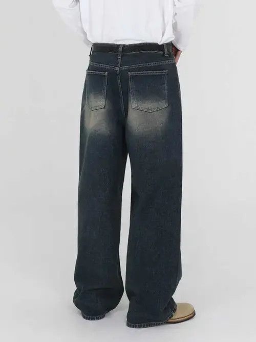 Jean Blue Washed Wide Leg Denim Jeans Size US 32 / EU 48 - 5 Thumbnail