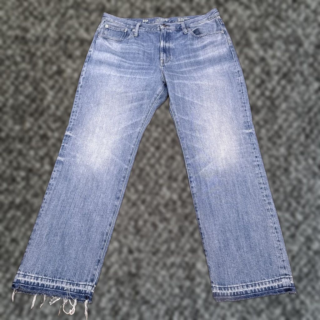 J.Crew J.CREW Jeans Straight Womens 31P Petite High Rise Frayed Hems Blue Denim 5-Pocket 21.5in Inseam Size 24" / US 00 / IT 34 - 1 Thumbnail