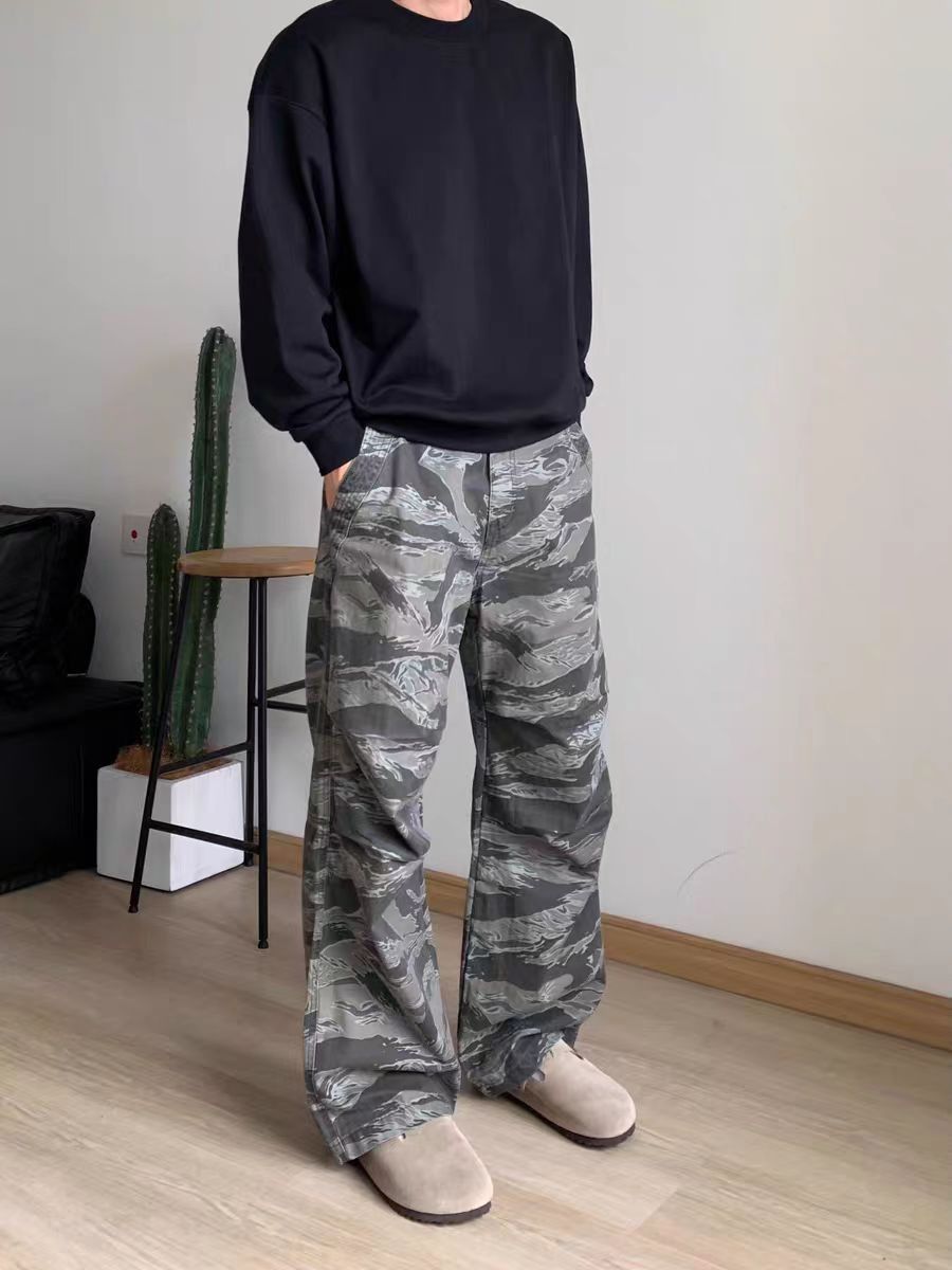 Vintage Washed Loose Fit Outdoor Workwear Camo Pants