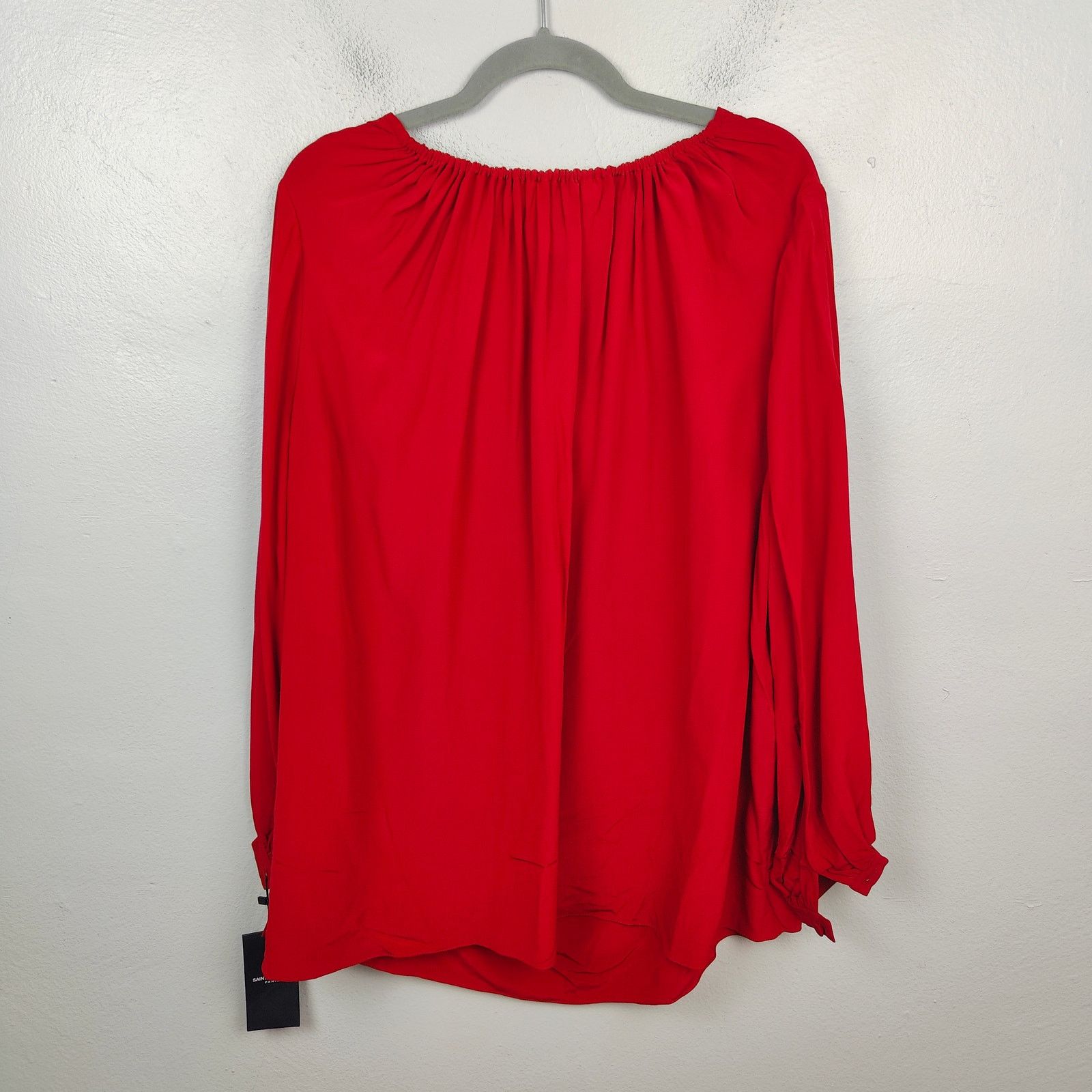 Saint Laurent Paris Saint Laurent Blouse Womens FR 40 US 8 Red Silk Puff Sleeve Size L / US 10 / IT 46 - 5 Thumbnail