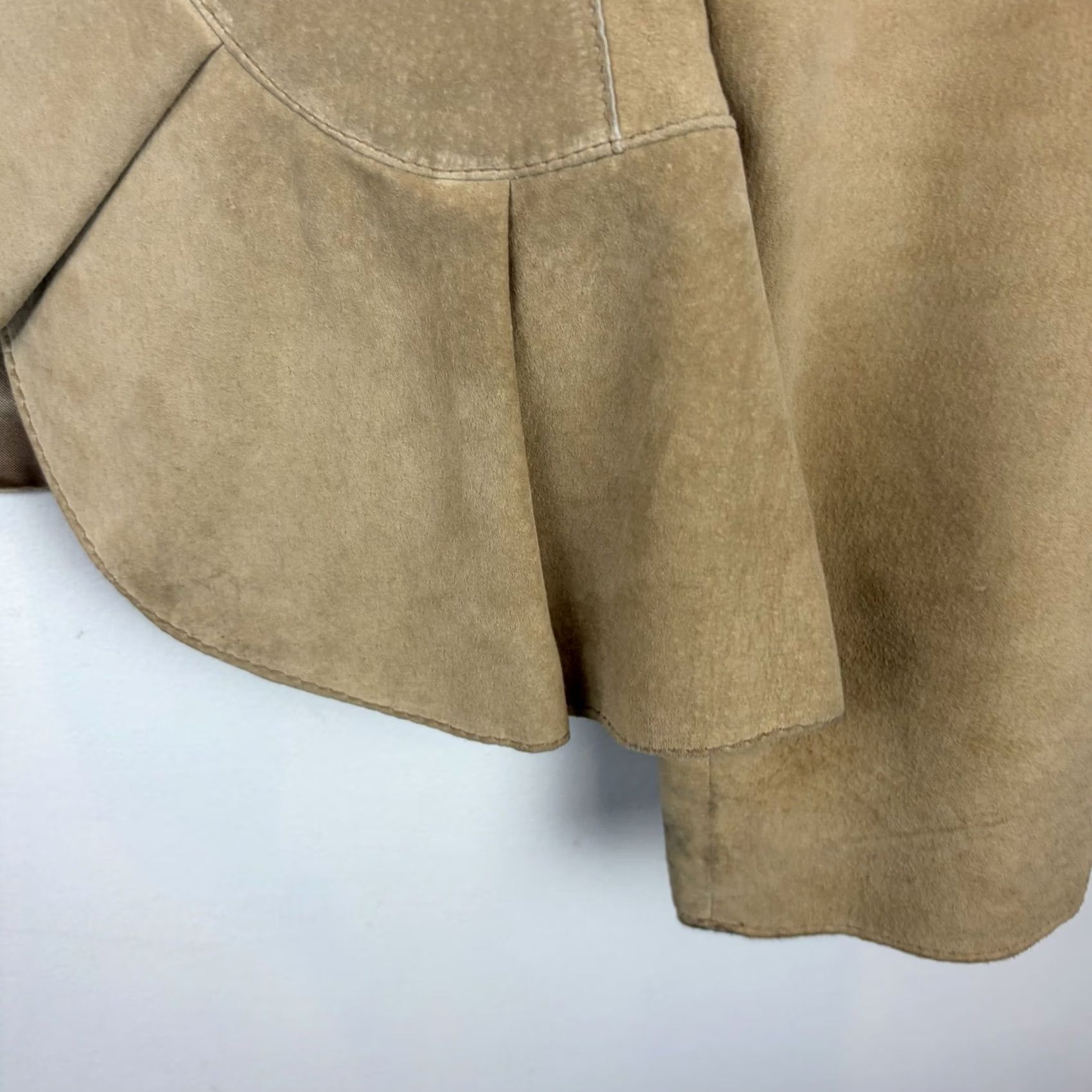 Vintage Yvonne & Marie Suede Leather Jacket Womens M Beige Ruffle Open Basic Jacket CapSule Read Size M / US 6-8 / IT 42-44 - 5 Thumbnail