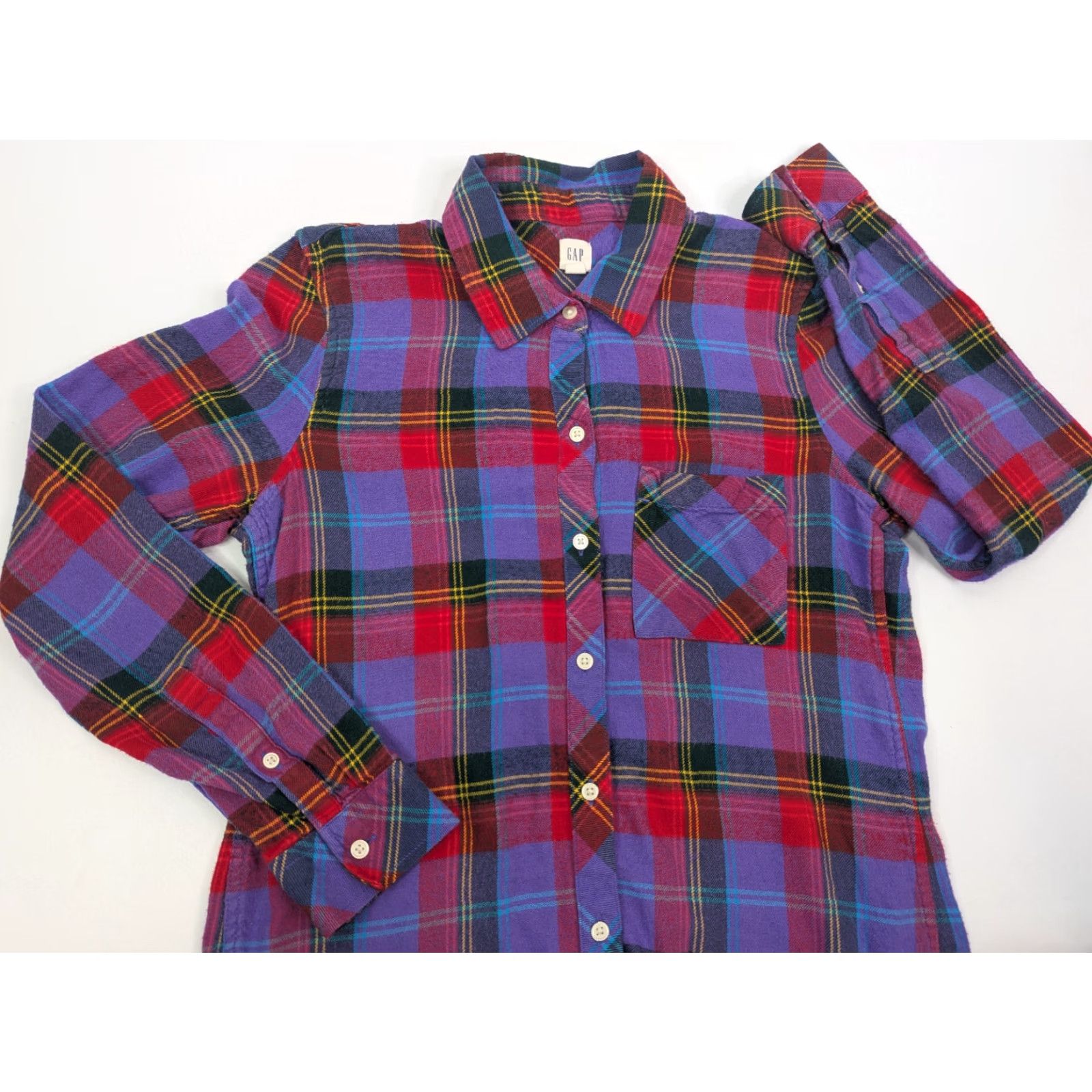 Gap GAP Plaid Shirt Purple Flannel Button-Up Long Sleeve Size Medium Women Casual, Travel Basic Lightweight Cotton Blend Autumn Spring Winter Size M / US 6-8 / IT 42-44 - 2 Thumbnail