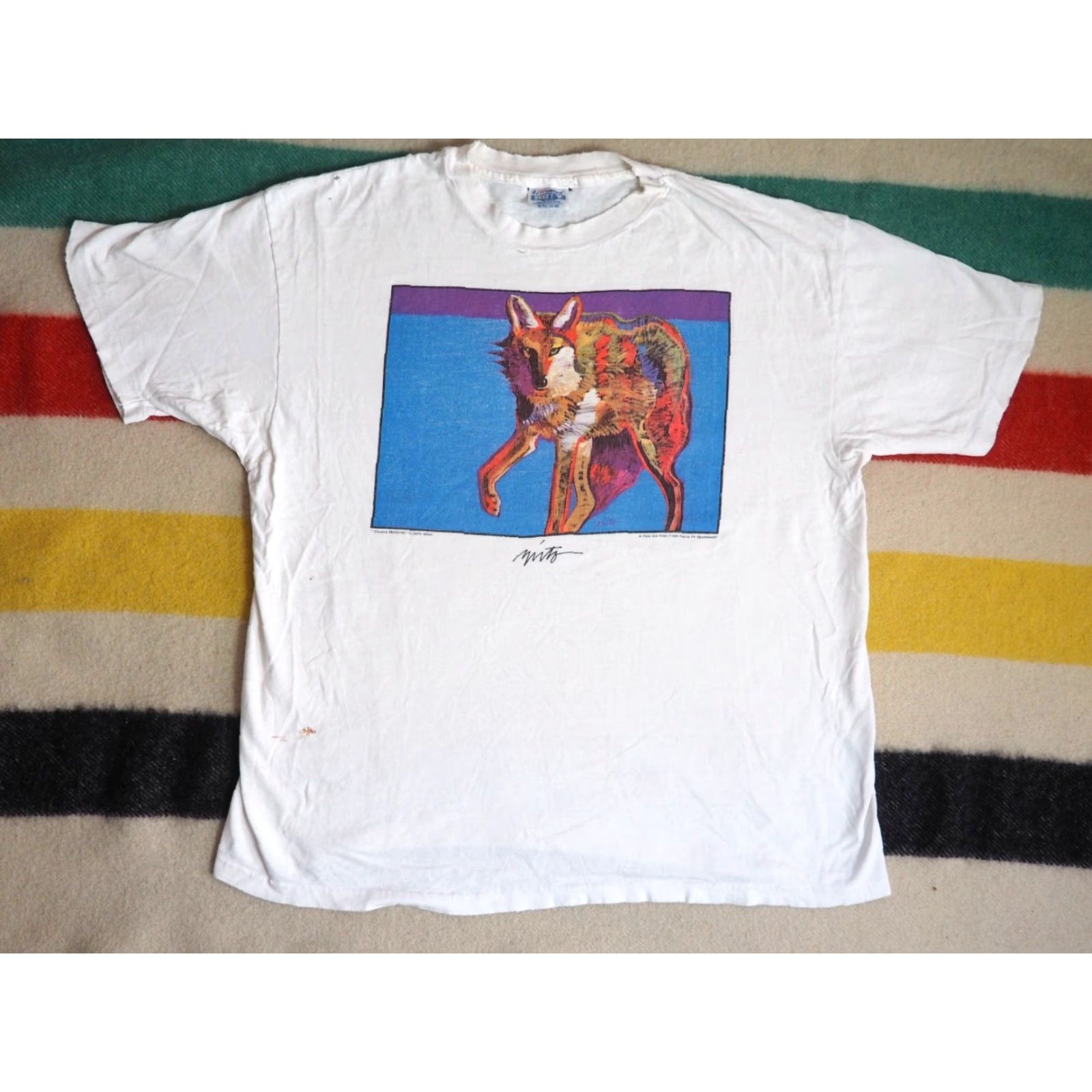 Hanes VTG Hanes Southwest Coyote Nature Art Distress White Tee T-Shirt XL Men Size US XL / EU 56 / 4 - 2 Thumbnail