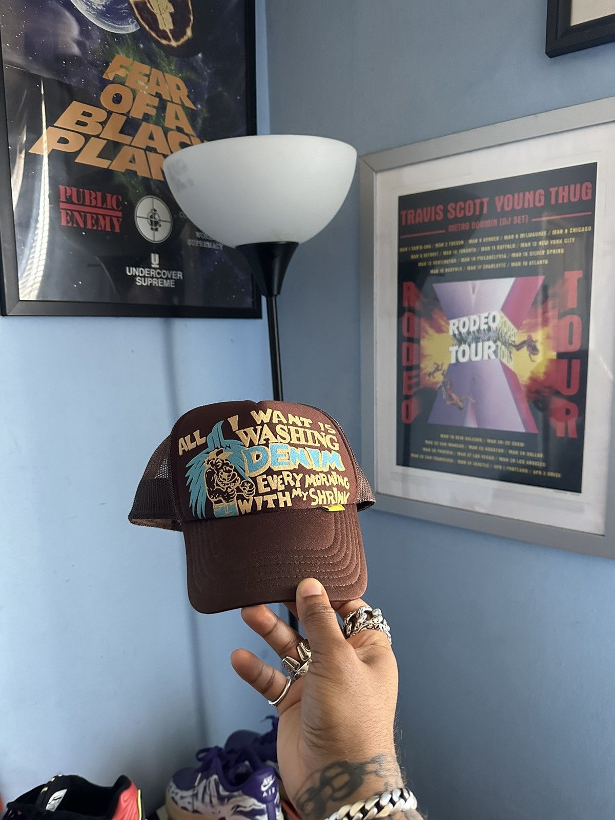 image of Kapital Trucker Hat Brown Washing Denim, Men's