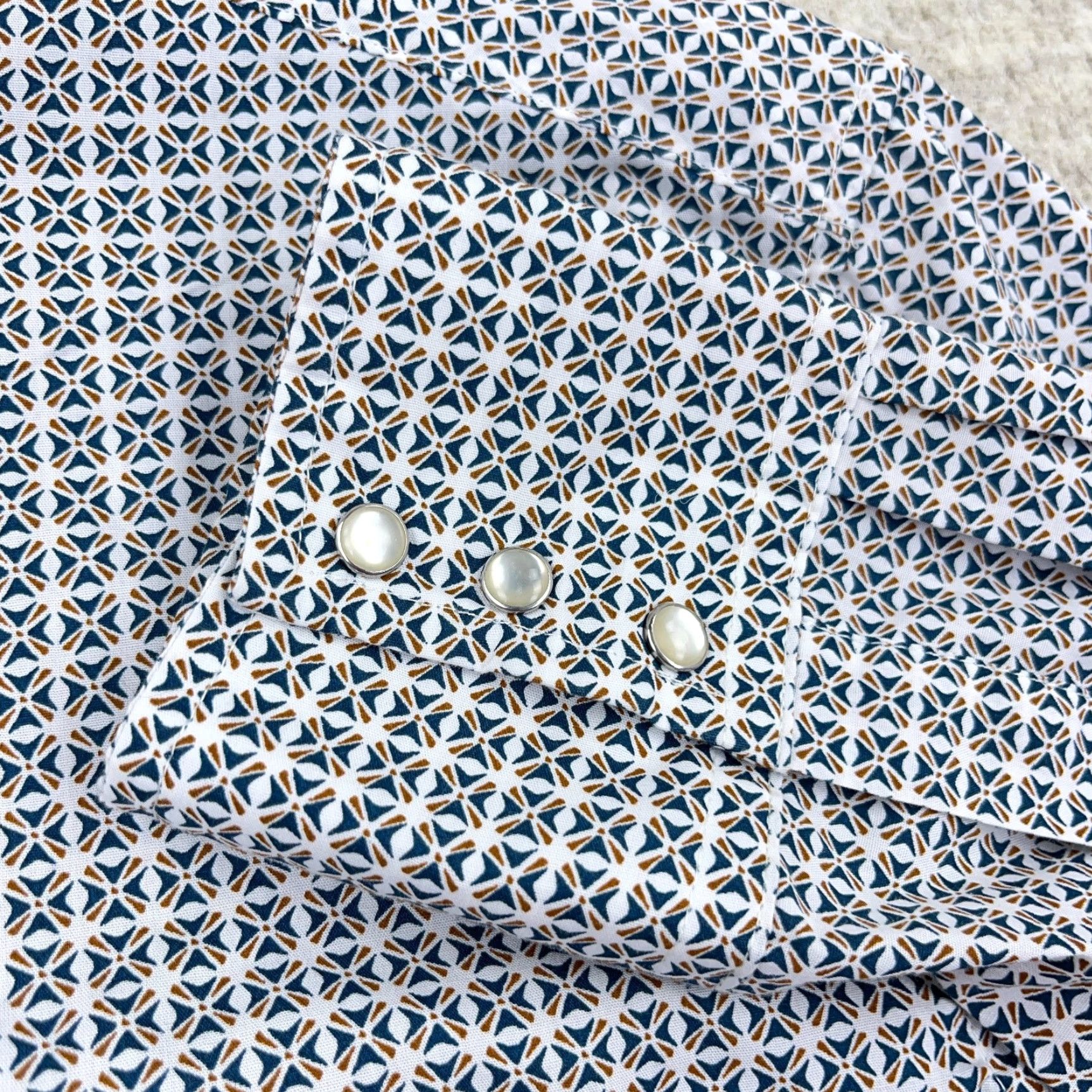 Wrangler Wrangler Western Shirt Men Medium Pearl Snap Geometric Cowboy Wrancher Pockets Size US M / EU 48-50 / 2 - 5 Thumbnail