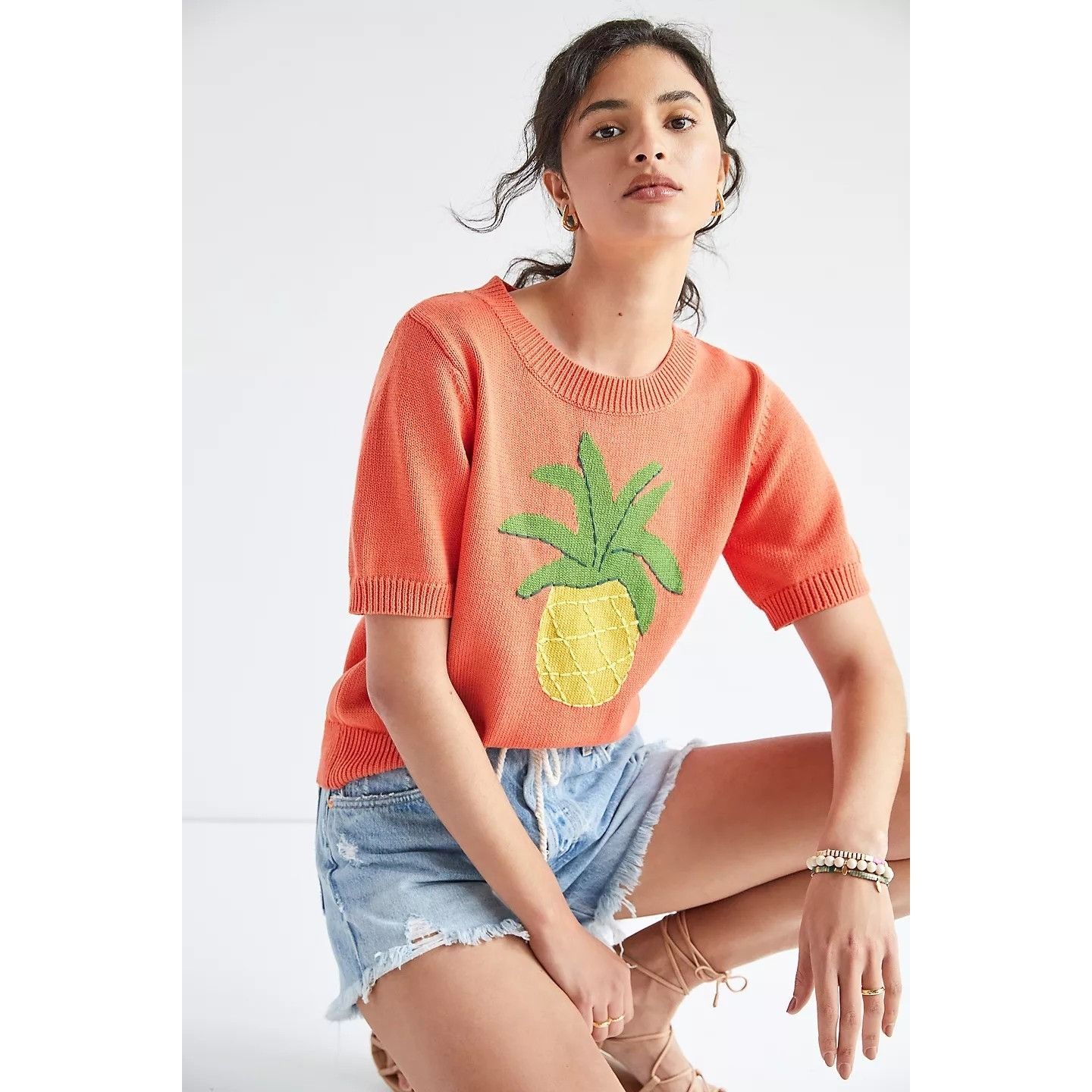 Anthropologie Callahan Pineapple Embroidered Sweater Tee Size XS / US 0-2 / IT 36-38 - 4 Thumbnail