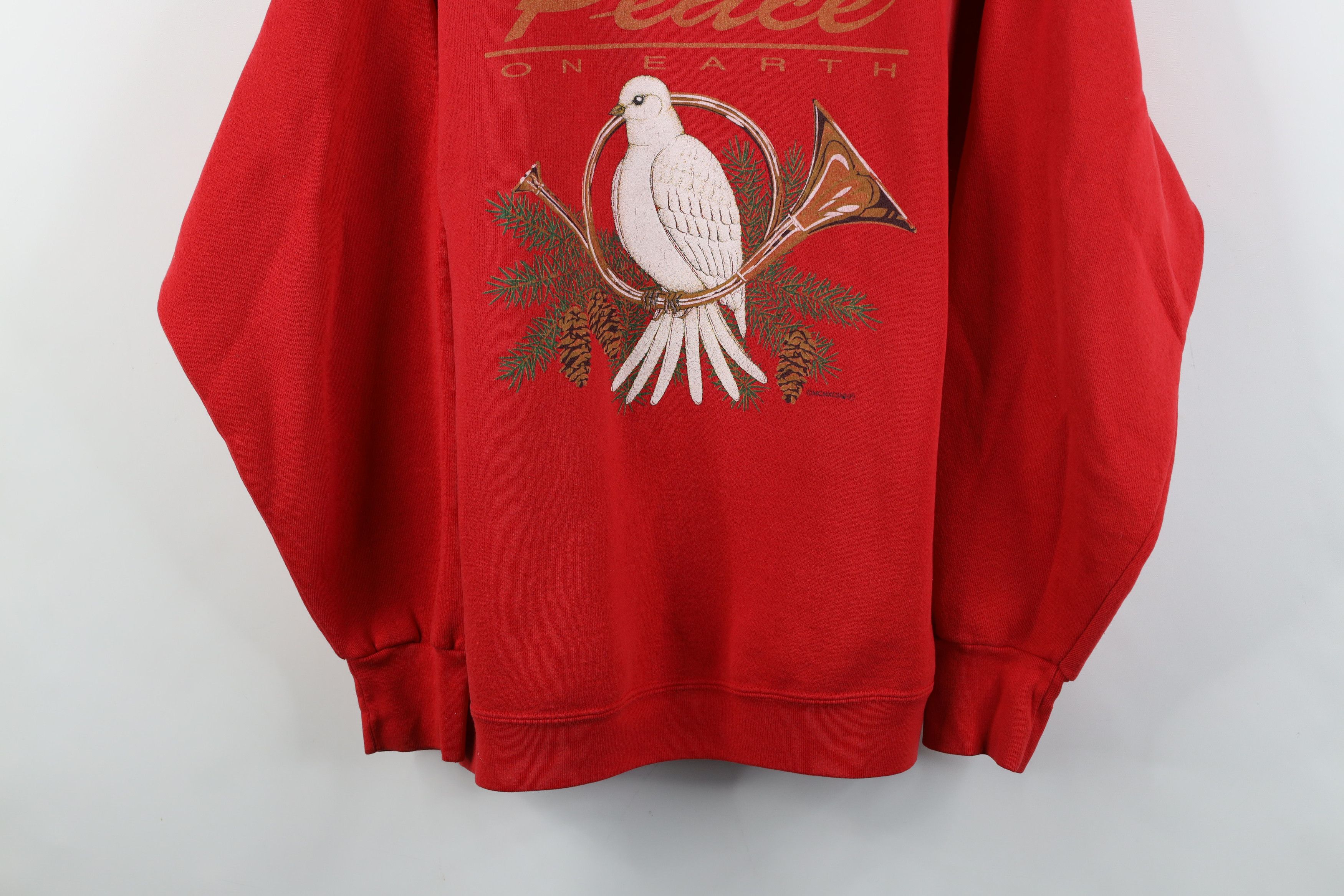 Vintage Vintage 90s Christmas Dove Peace On Earth Sweatshirt Red USA Size XL / US 12-14 / IT 48-50 - 3 Thumbnail