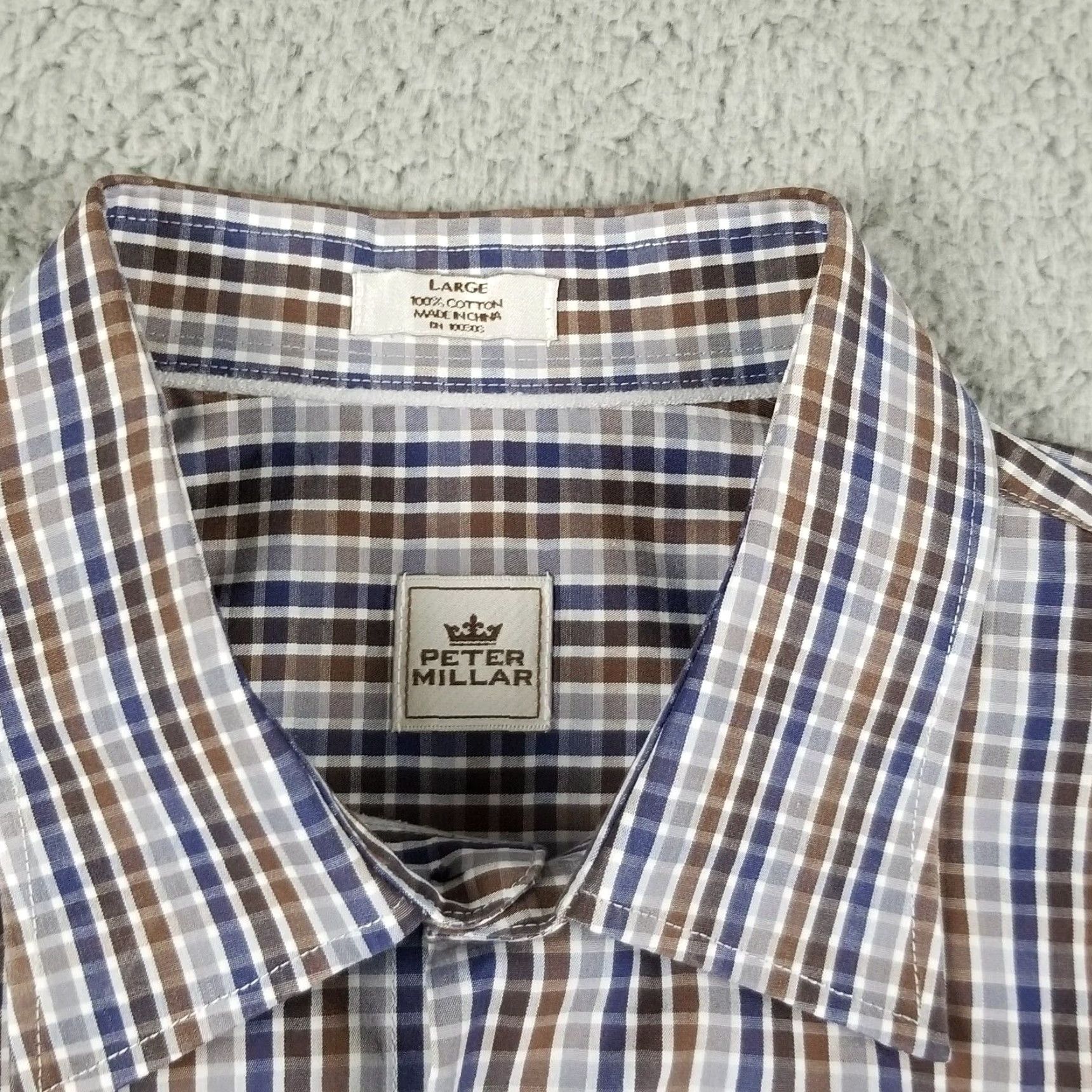 Peter Millar Peter Millar Button-Up Shirt Large Plaid Blue Long Sleeve Easy Care Business Casual Mens Size US L / EU 52-54 / 3 - 2 Thumbnail
