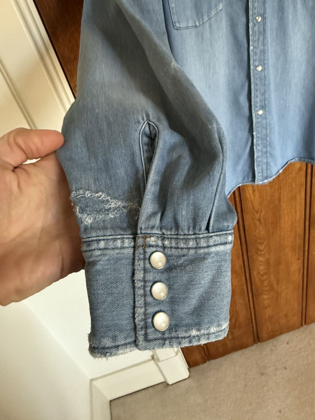 FW16 Saint Laurent distressed crash denim shirt Hedi Slimane