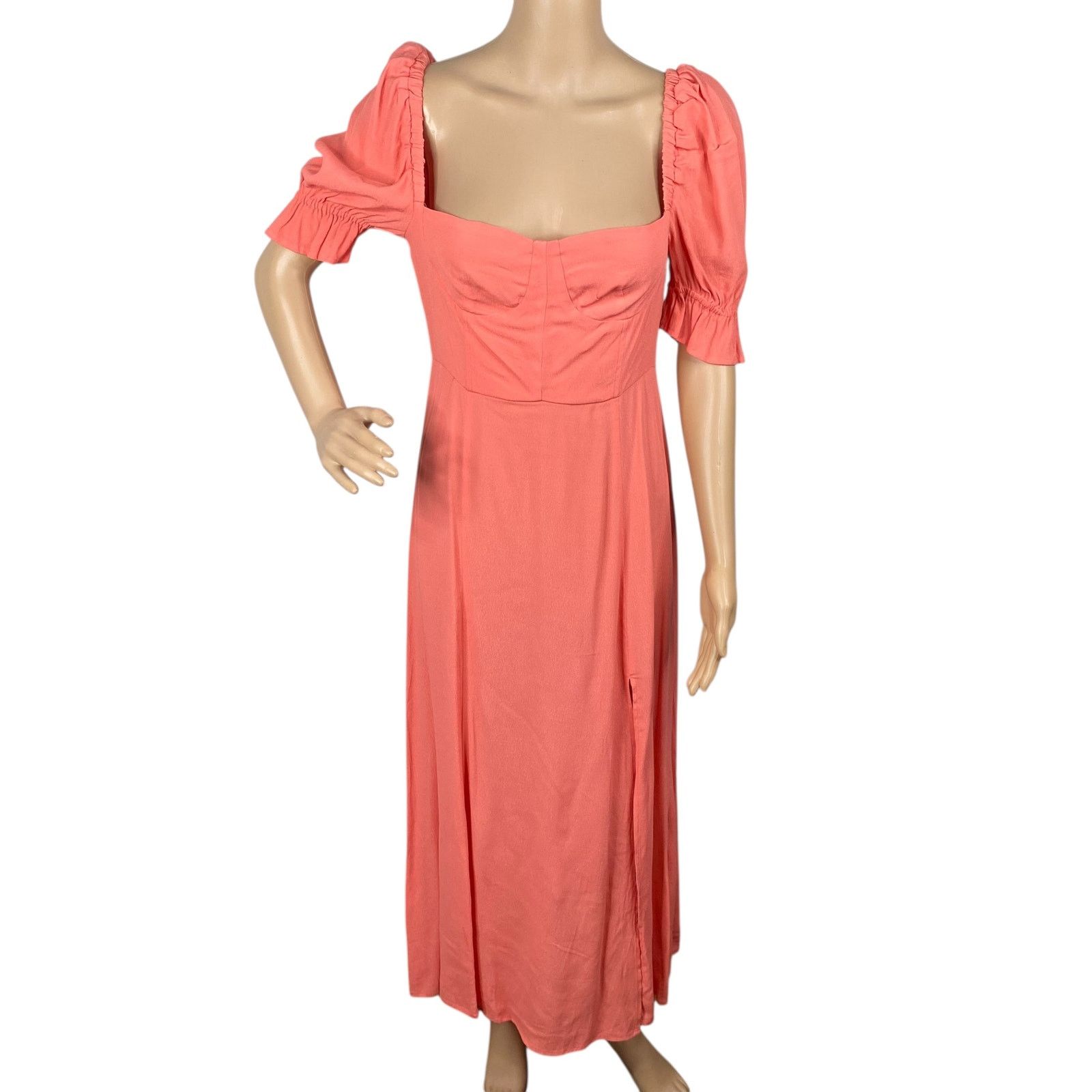 WeWoreWhat We Wore What Coral Pink Puff Sleeve Midi Dress - Size 6 Size M / US 6-8 / IT 42-44 - 3 Thumbnail