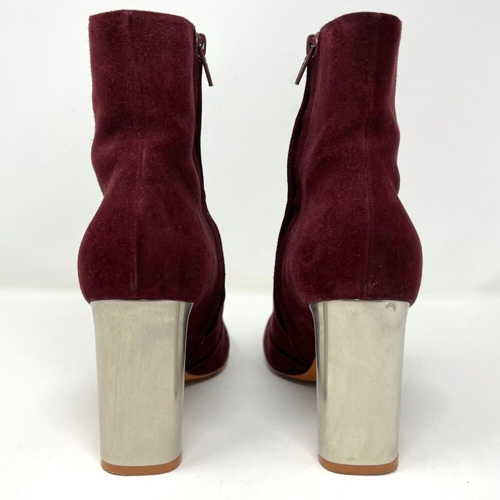 Celine Celine Dark Cherry Suede Mid-Calf Boots Silver Block Heel Size US 7.5 / IT 37.5 - 4 Thumbnail