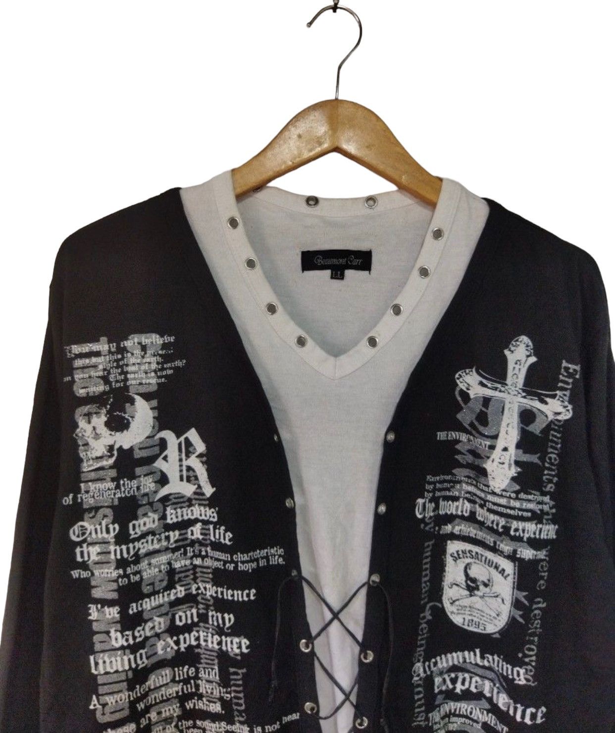 2000's Beuamont Carr japanese Poem Cross Lace Longsleeve
