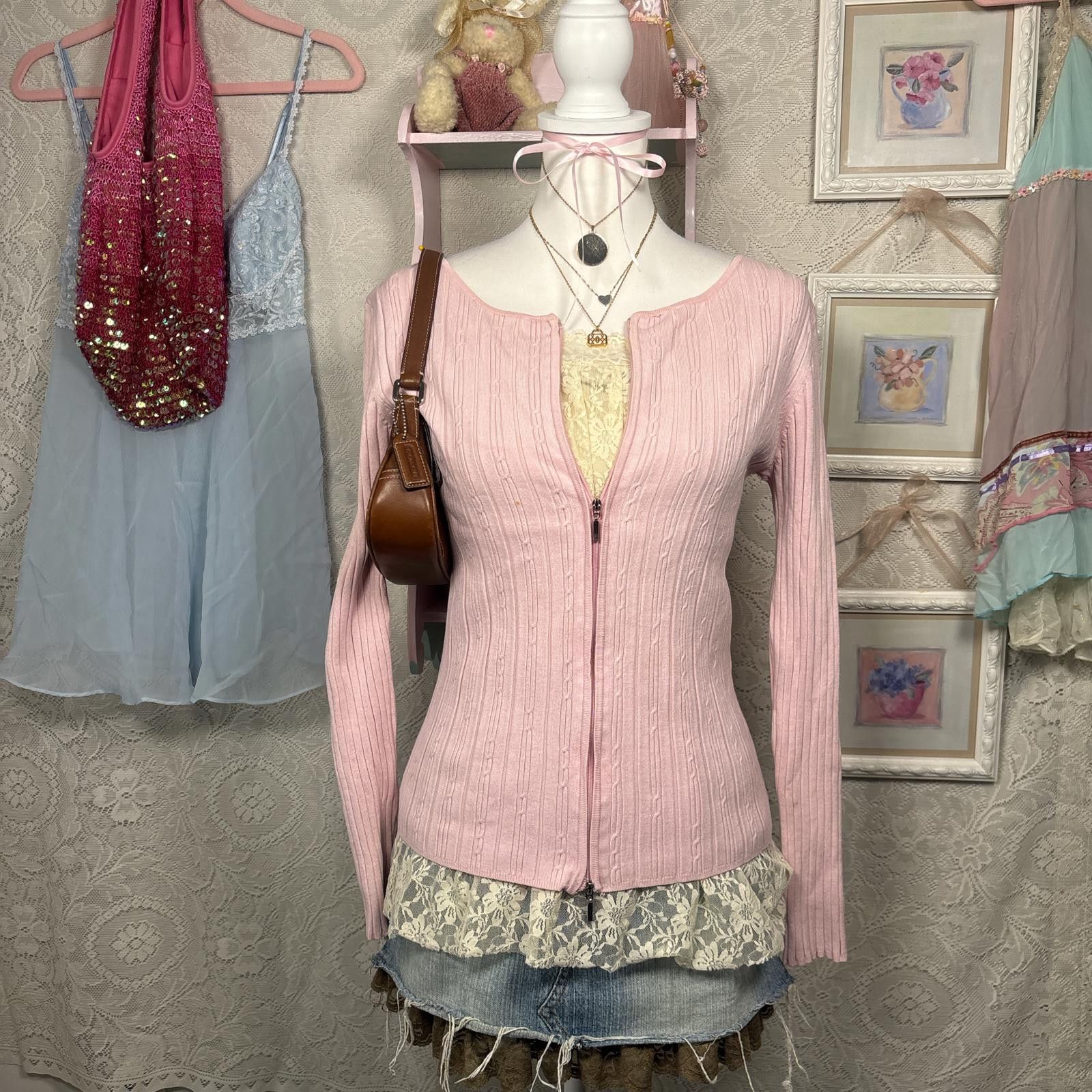 Baldinini vintage pink coquette zip up sweater Size M / US 6-8 / IT 42-44 - 1 Thumbnail