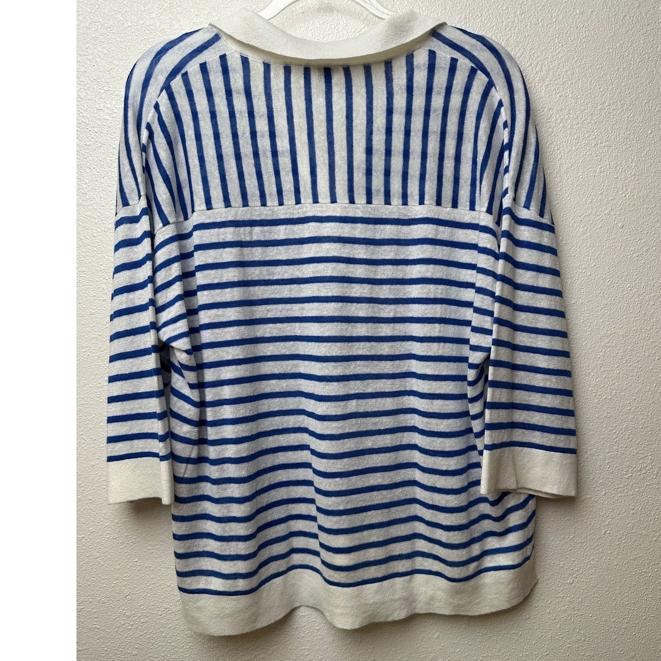 Other Poetry Ivory Blue Stripe Collared V-Neck Boxy Sweater US 12 Size XL / US 12-14 / IT 48-50 - 4 Thumbnail