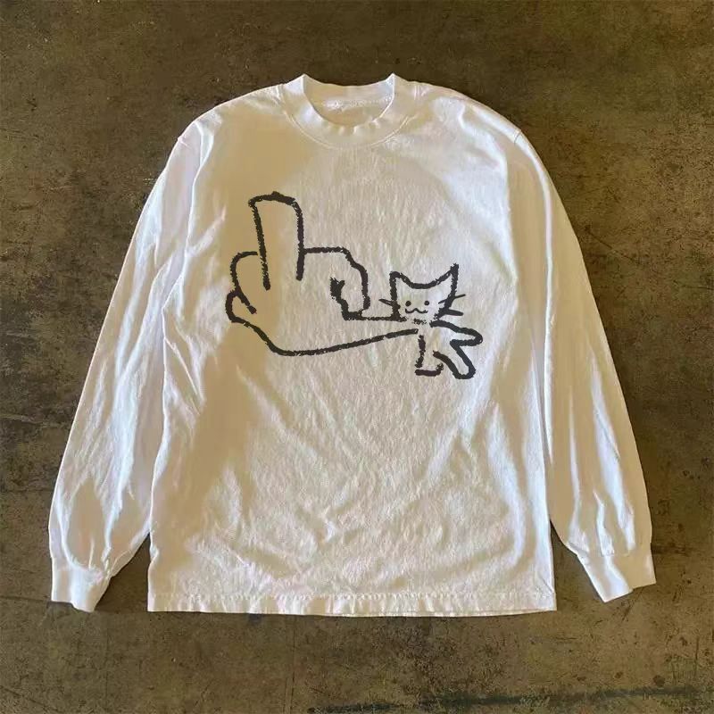 Vintage White casual retro fun cat print t-shirt Size US M / EU 48-50 / 2 - 1 Thumbnail