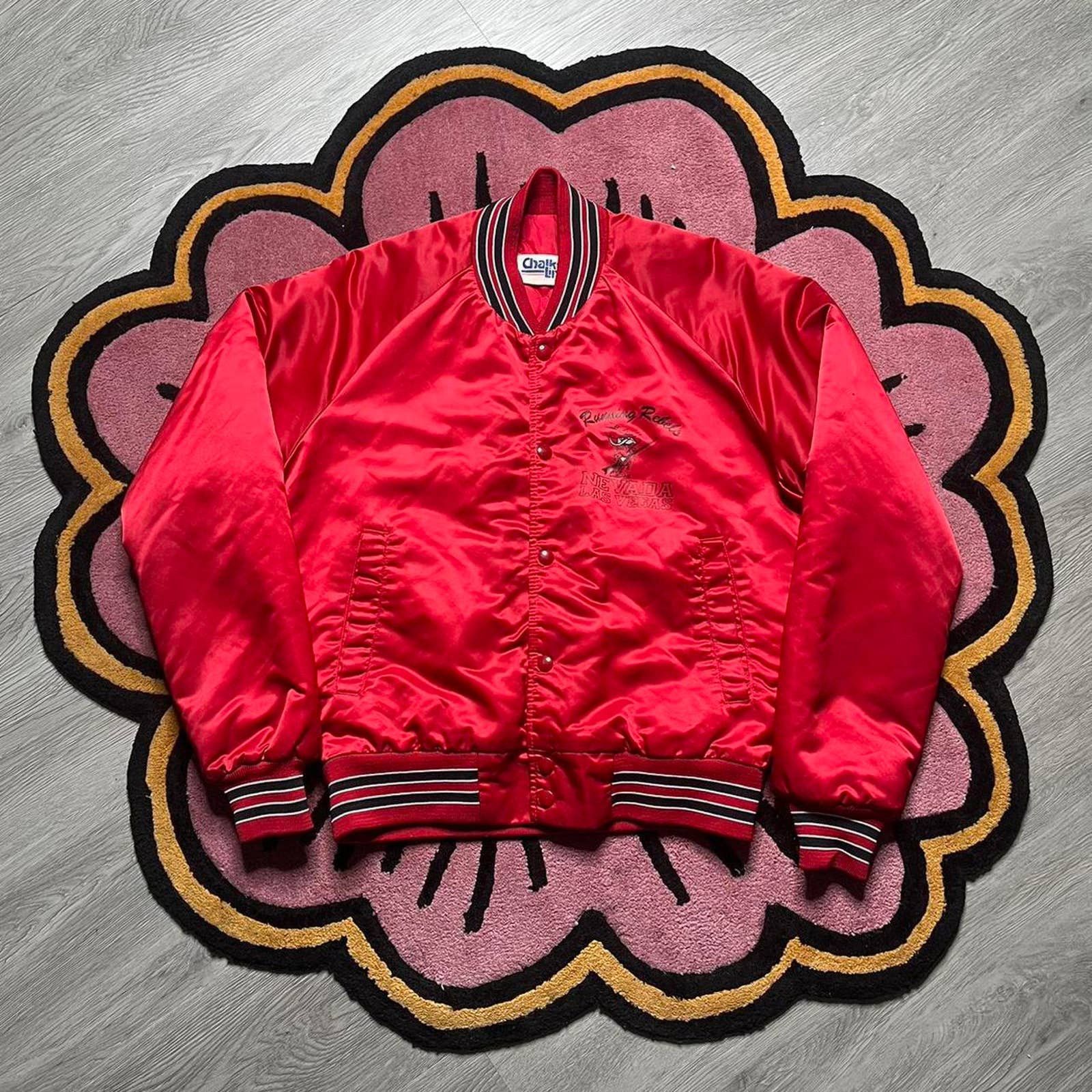 image of VTG 80’S Chalk Line Unlv Runnin Rebels Satin Bomber Jacket in Red, Men's (Size Small)