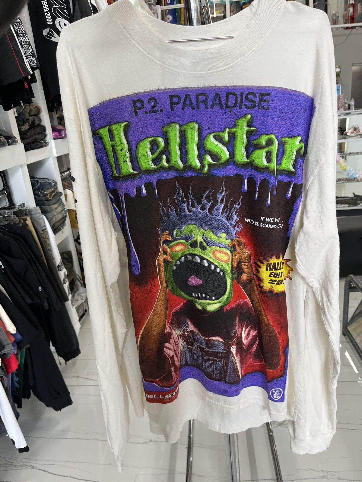 HELLSTAR Horror Book Long Sleeve White Tee Size US XL / EU 56 / 4 - 1 Thumbnail