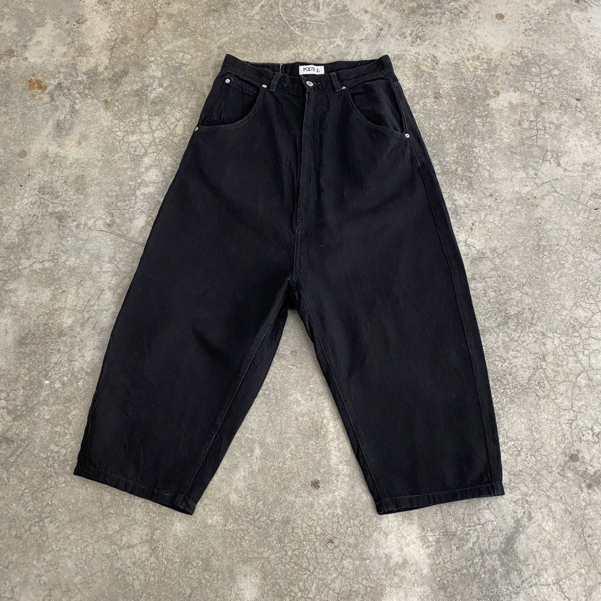 KIDILL KIDILL KL132 Black Drop Crotch Wide Cropped Denim Jeans Size US 30 / EU 46 - 1 Thumbnail