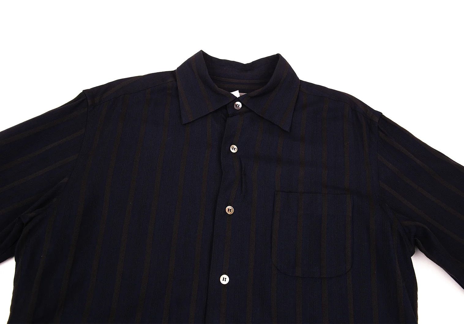 Yohji Yamamoto Yohji Yamamoto Wool Rayon Stripe Shirt Navy Brown M Size US M / EU 48-50 / 2 - 2 Thumbnail