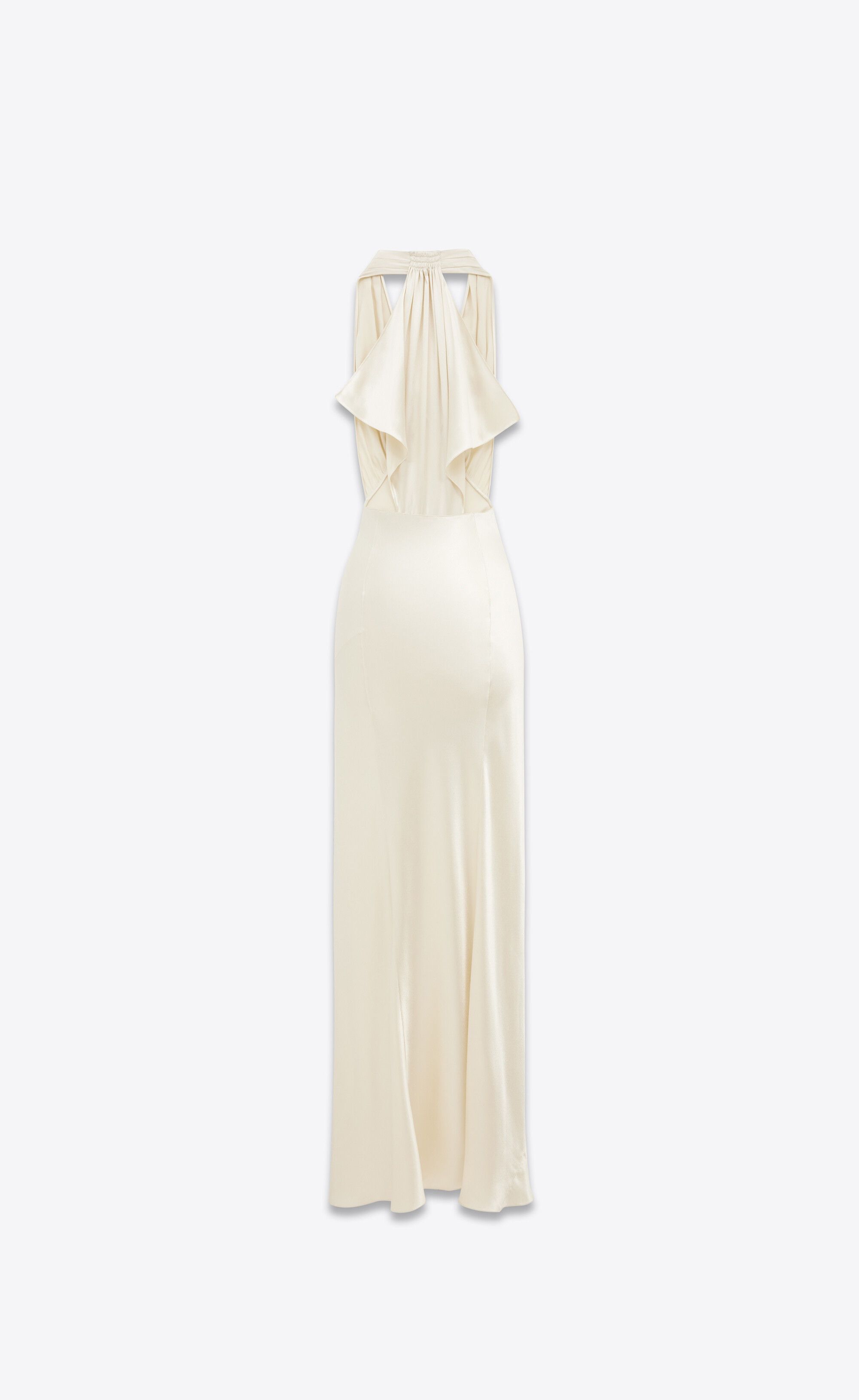Saint Laurent Paris o1bcso1str0426 Halter Dress In Satin in White Size L / US 10 / IT 46 - 2 Thumbnail