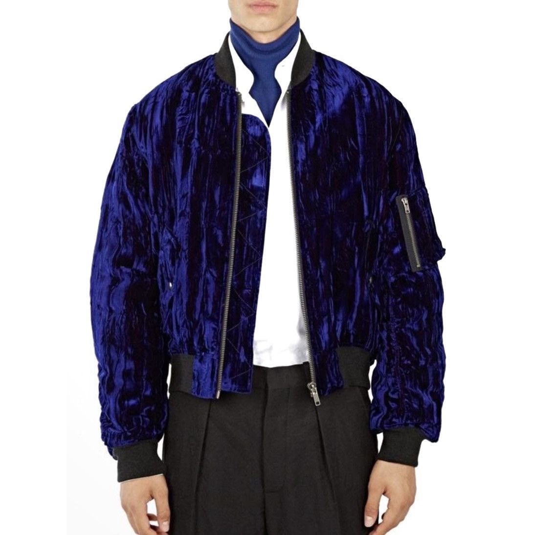 Japanese Brand 🧿shimmering velour bomber jacket in deep blue Size US XL / EU 56 / 4 - 1 Thumbnail