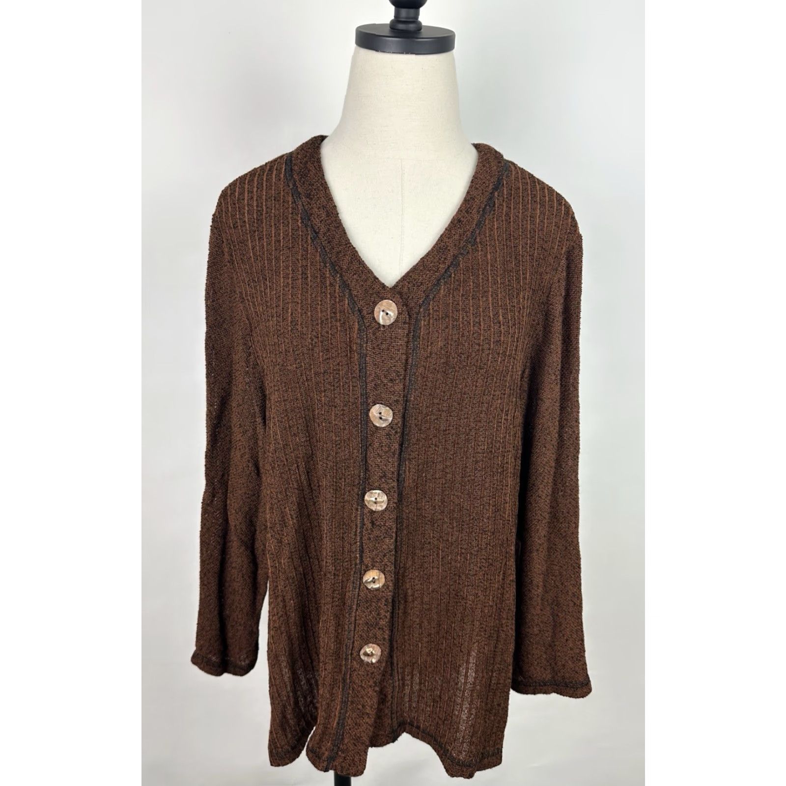 Vintage VINTAGE Cynthia Max Cardigan Womens L Brown Ochre Open Knit 90s Bohemian Size L / US 10 / IT 46 - 2 Thumbnail