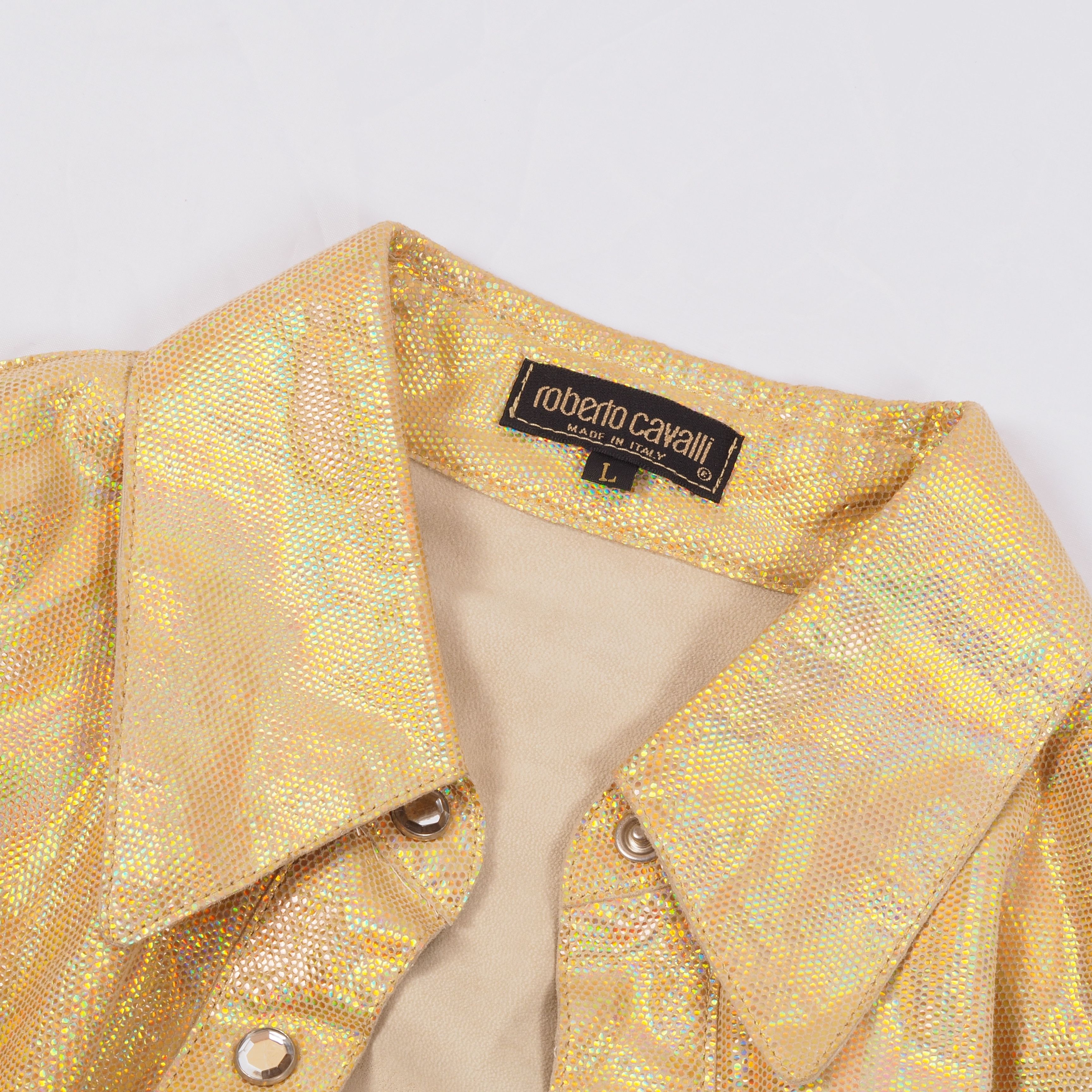 Roberto Cavalli × Vintage Roberto Cavalli Vintage Iridescent Leather Blouse Shirt Size L / US 10 / IT 46 - 7 Thumbnail