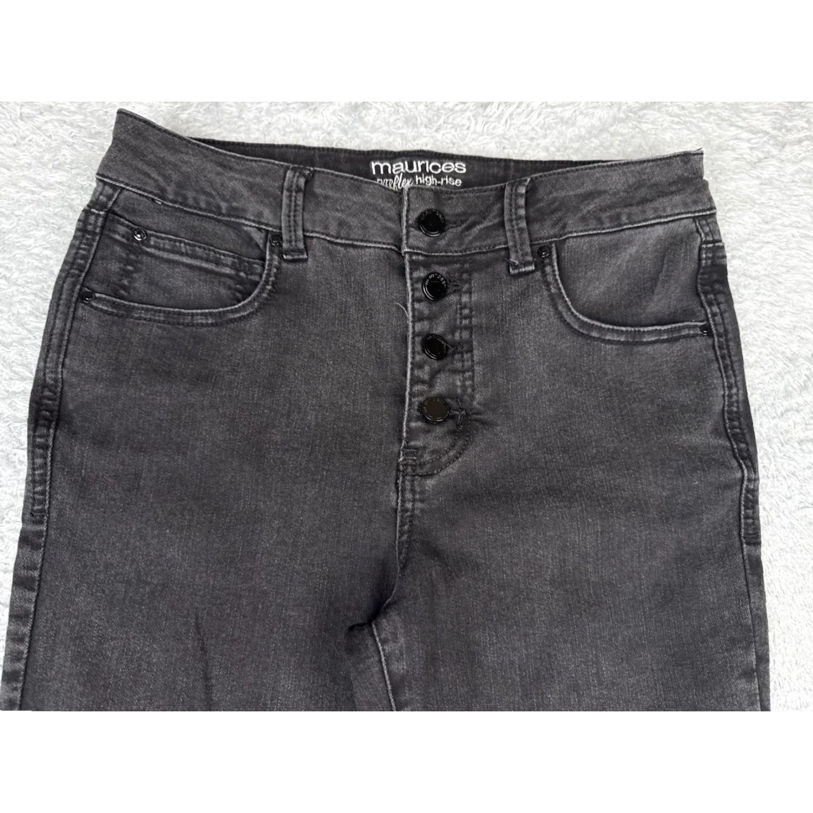 Vintage Maurices Jeans Women 6 Black Denim Skinny Tapered Distressed Raw Hem Button Fly Jeans Size 28" / US 6 / IT 42 - 4 Thumbnail