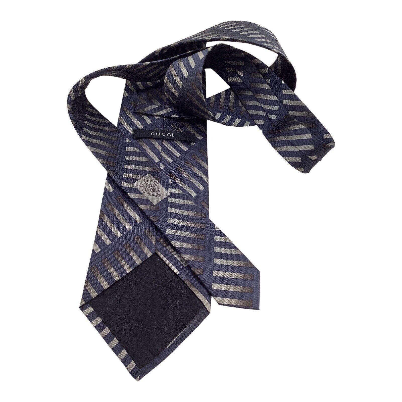Gucci GUCCI Blue Striped Luxury Designer Silk Tie Made In Italy W: Size ONE SIZE - 5 Thumbnail