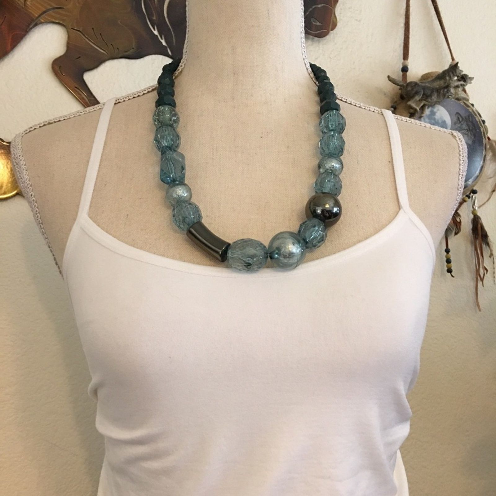 Jewelry Chunky crackled bead green tone necklace Size ONE SIZE - 3 Thumbnail