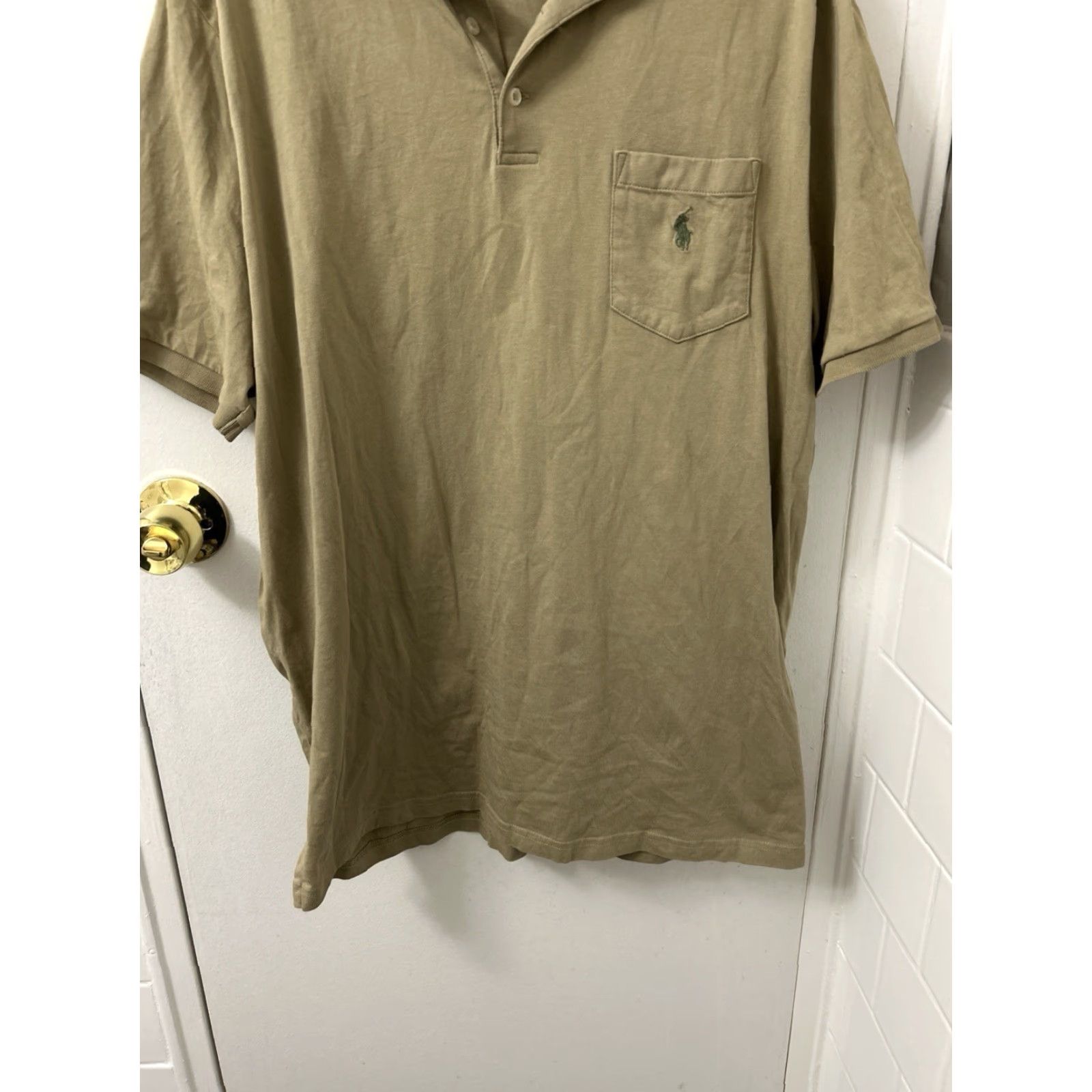 Polo Ralph Lauren Polo Ralph Lauren Shirt Mens Large Khaki Tan Classic Fit Pocket S/S Beige 100% Cotton Logo Embroidered Size US L / EU 52-54 / 3 - 3 Thumbnail