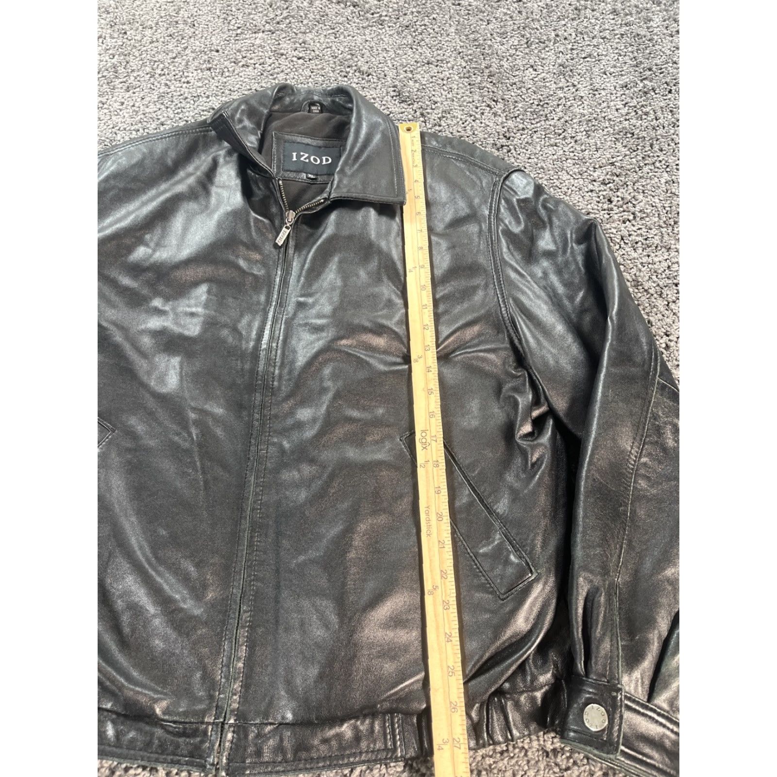 Izod VINTAGE IZOD Leather Jacket Mens XL Black Lined Inner Pockets Zip-up 90s Motorcycle Coat Accessories Pockets Men Regular Full Zip Size US XL / EU 56 / 4 - 2 Thumbnail